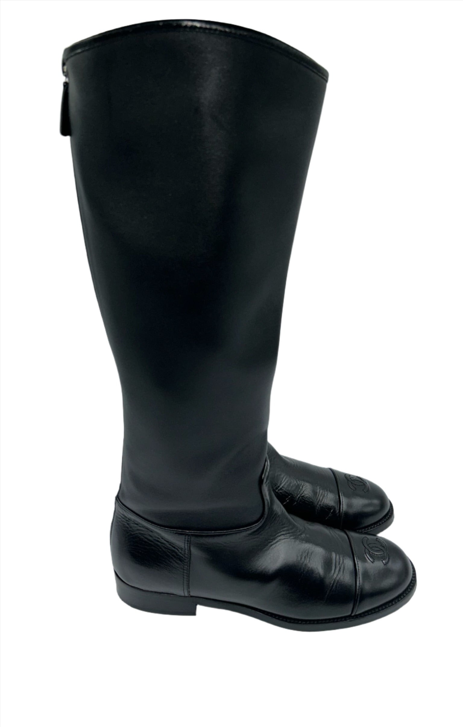 Chanel Black Leather Boots with CC Logo