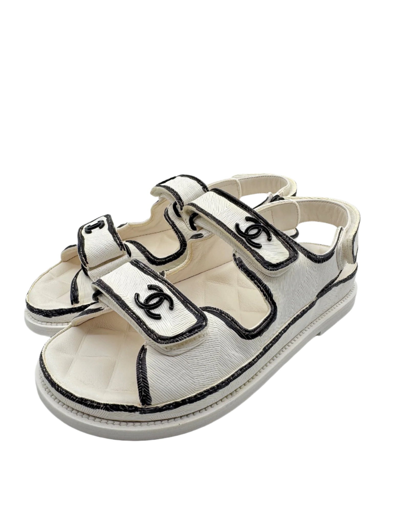 Chanel White and Black CC Dad Sandals
