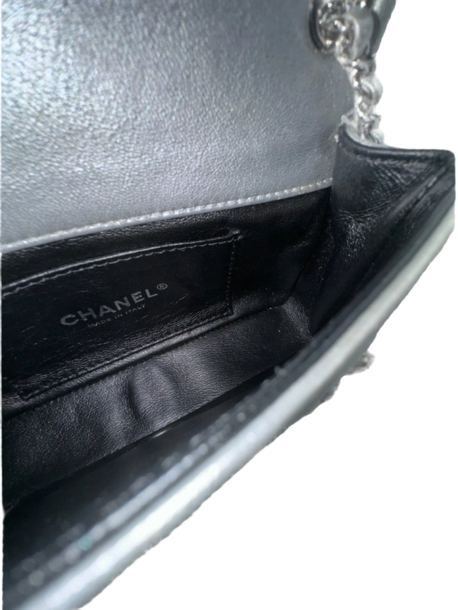 Chanel Silver Camellia Mini Flapbag