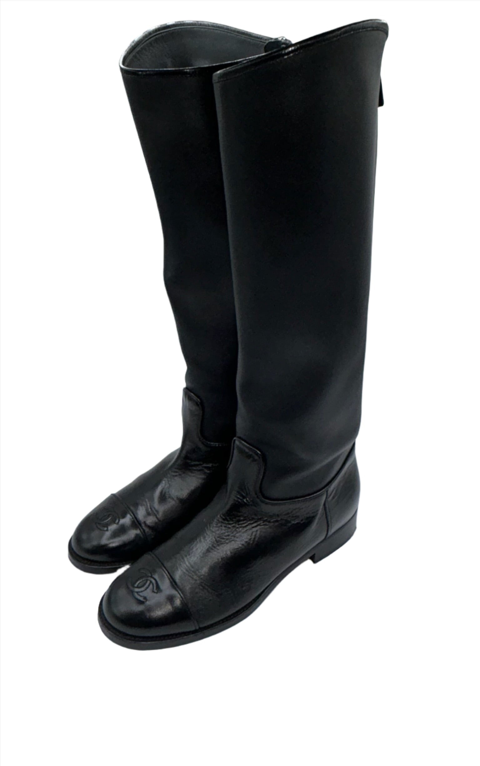 Chanel Black Leather Boots with CC Logo