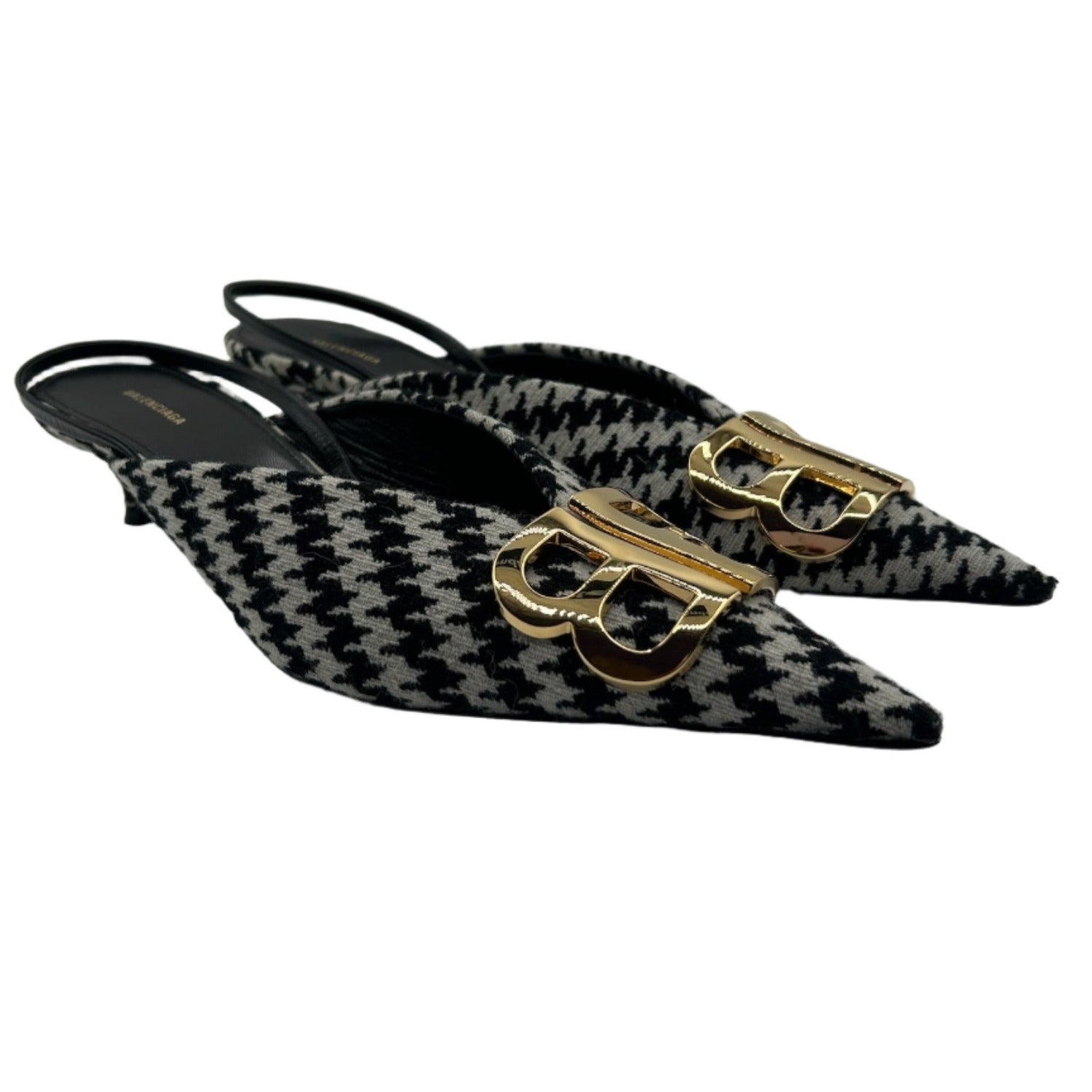 Balenciaga BB Knife Houndstooth Slingback Kitten Heels - Size FR 37.5