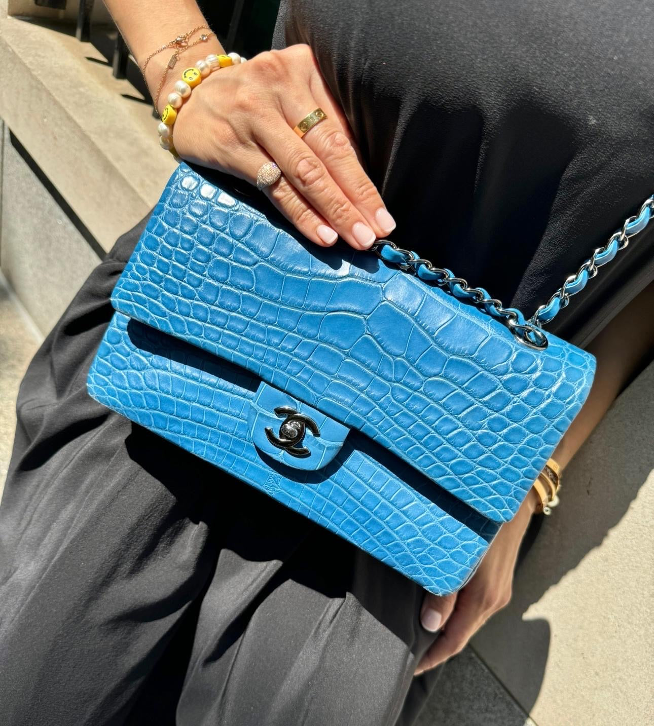 Chanel Blue Alligator Medium Classic Double Flapbag