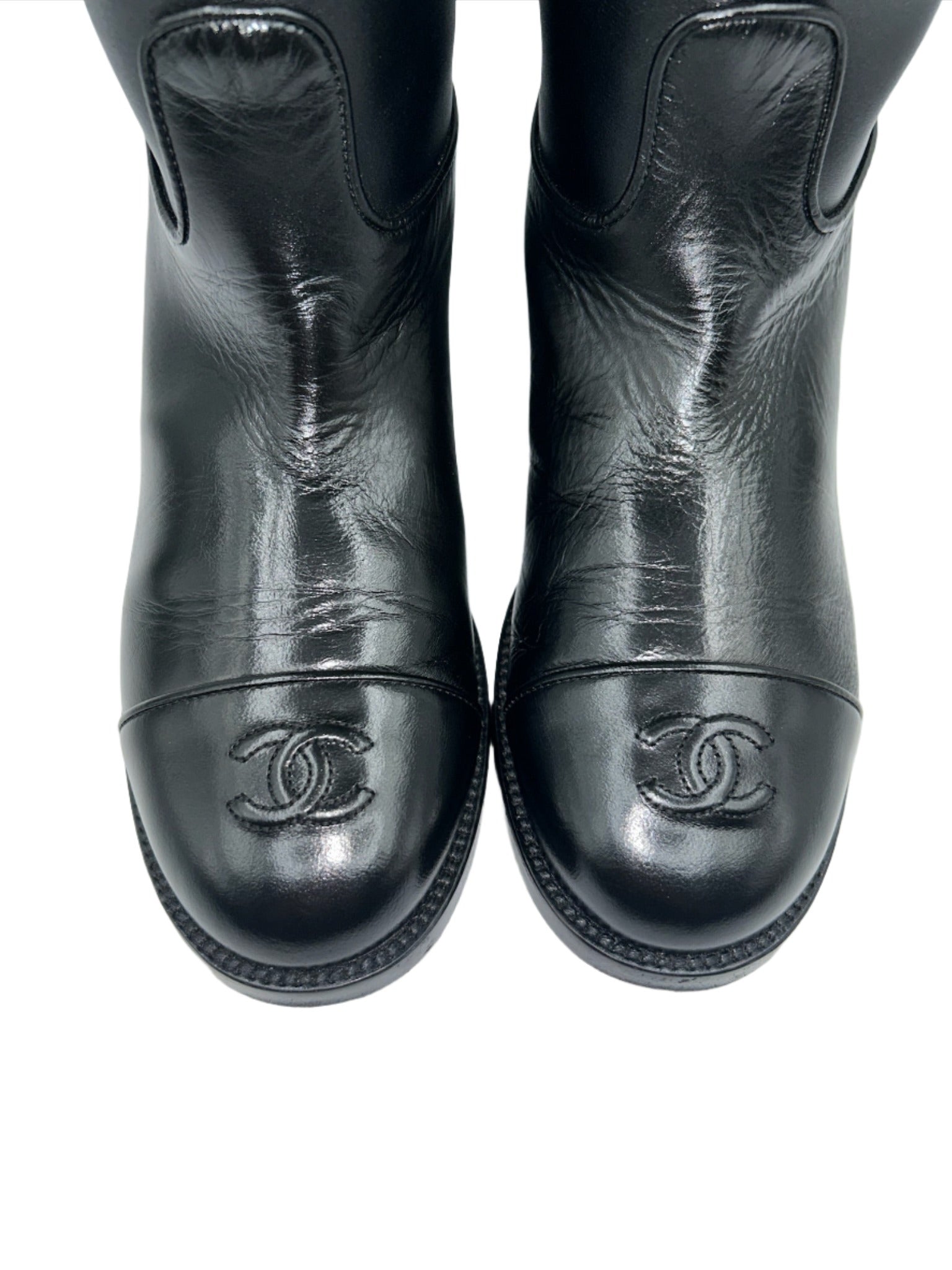 Chanel Black Leather Boots with CC Logo