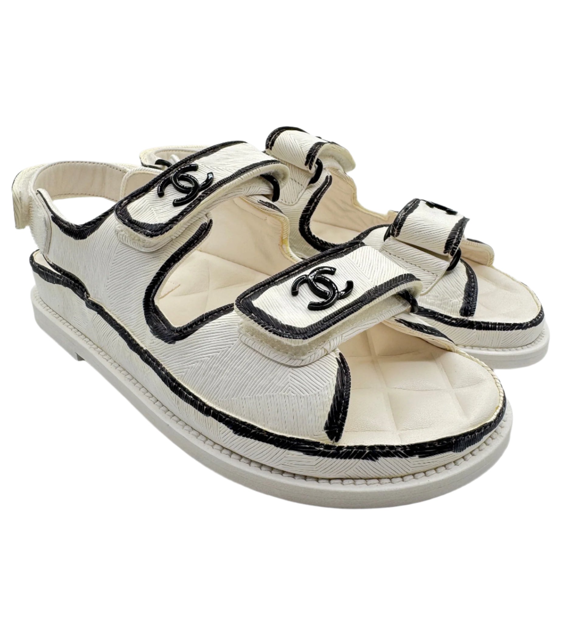 Chanel White and Black CC Dad Sandals