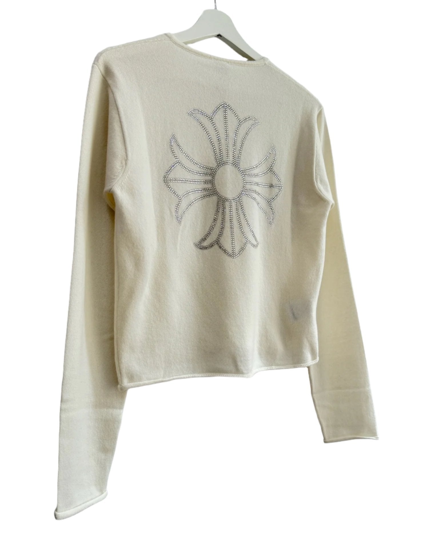 Chrome Hearts White Cashmere Sweater With Crystals