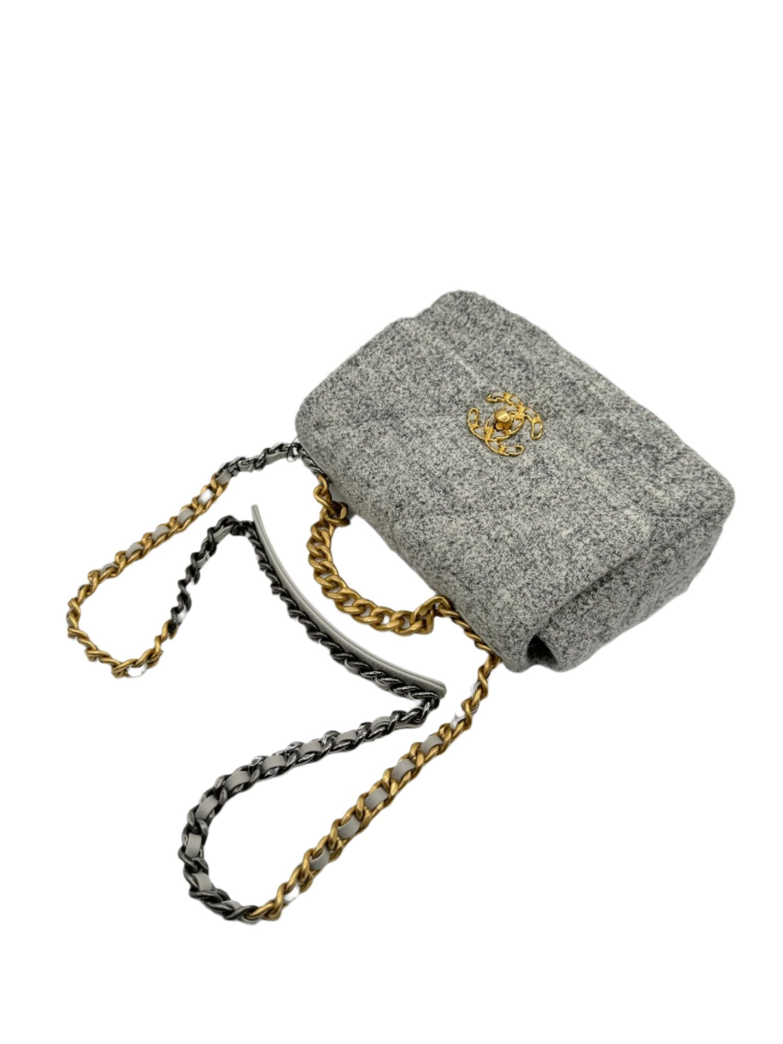 Chanel 19 Gray Ecru Tweed Small Flapbag