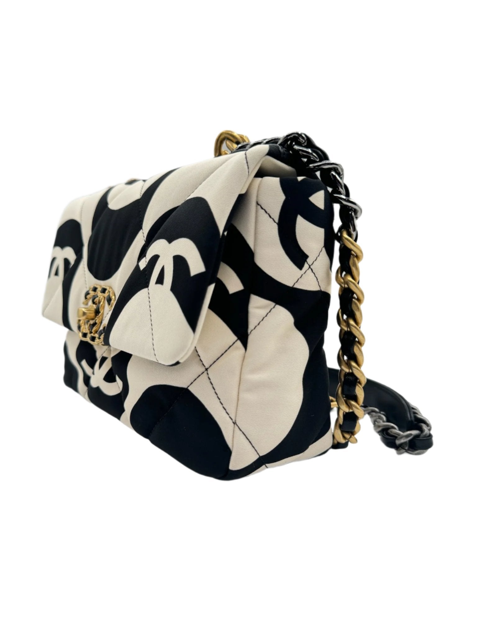 Chanel 19 Black and White CC Fabric Bag