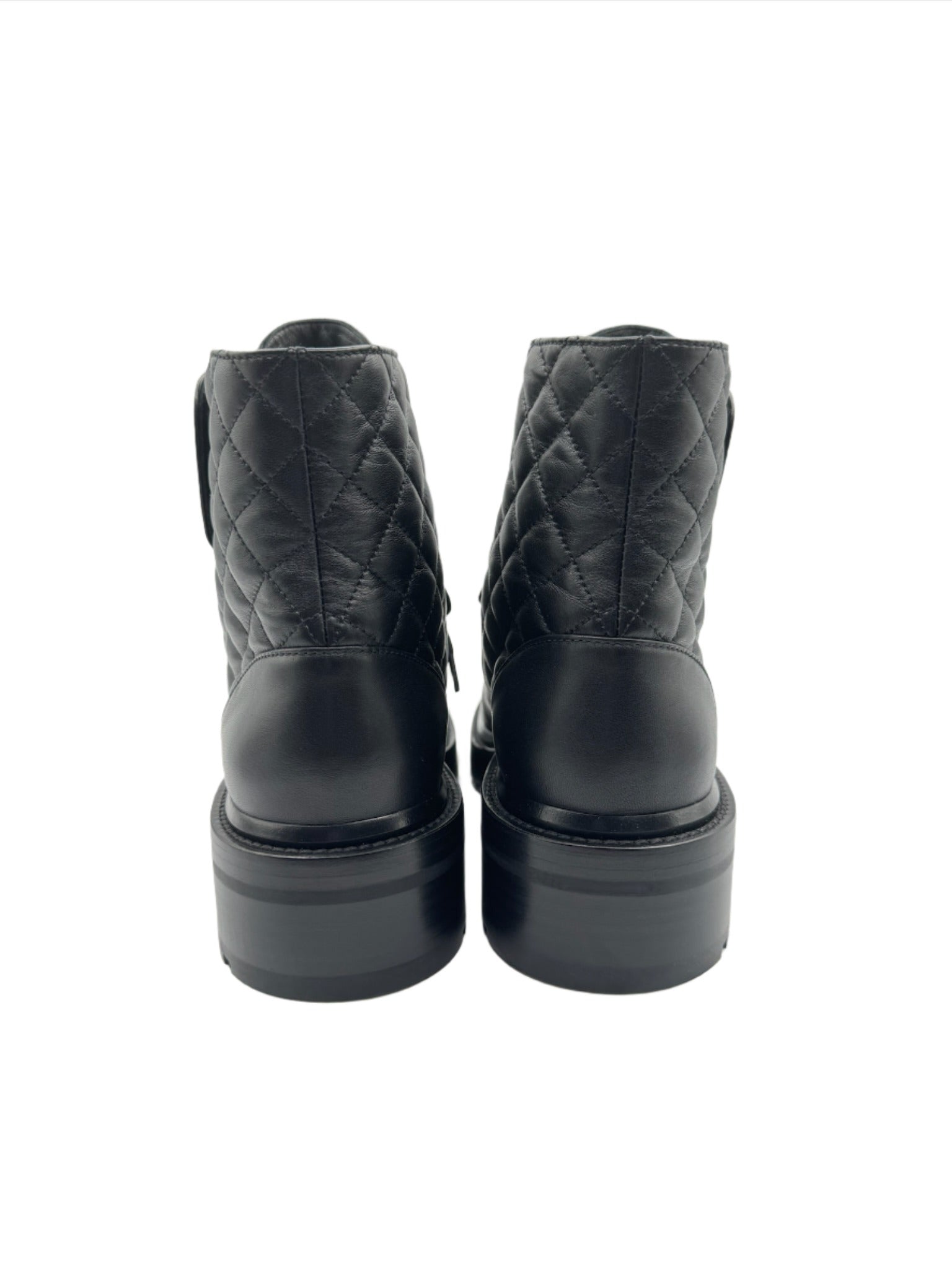 Chanel Quilted Black Leather Combat Boots