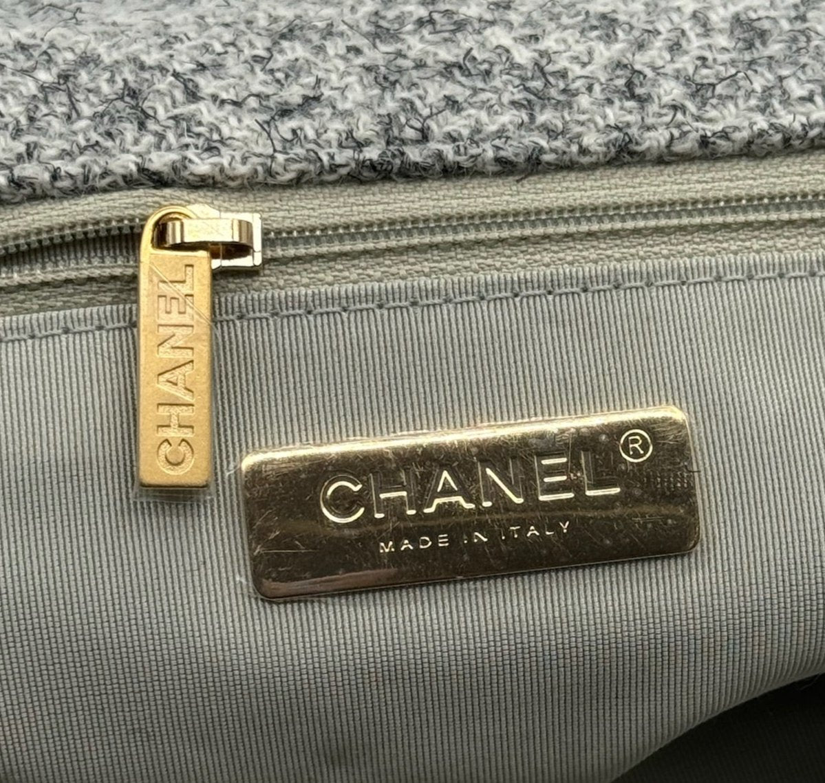 Chanel 19 Gray Ecru Tweed Small Flapbag