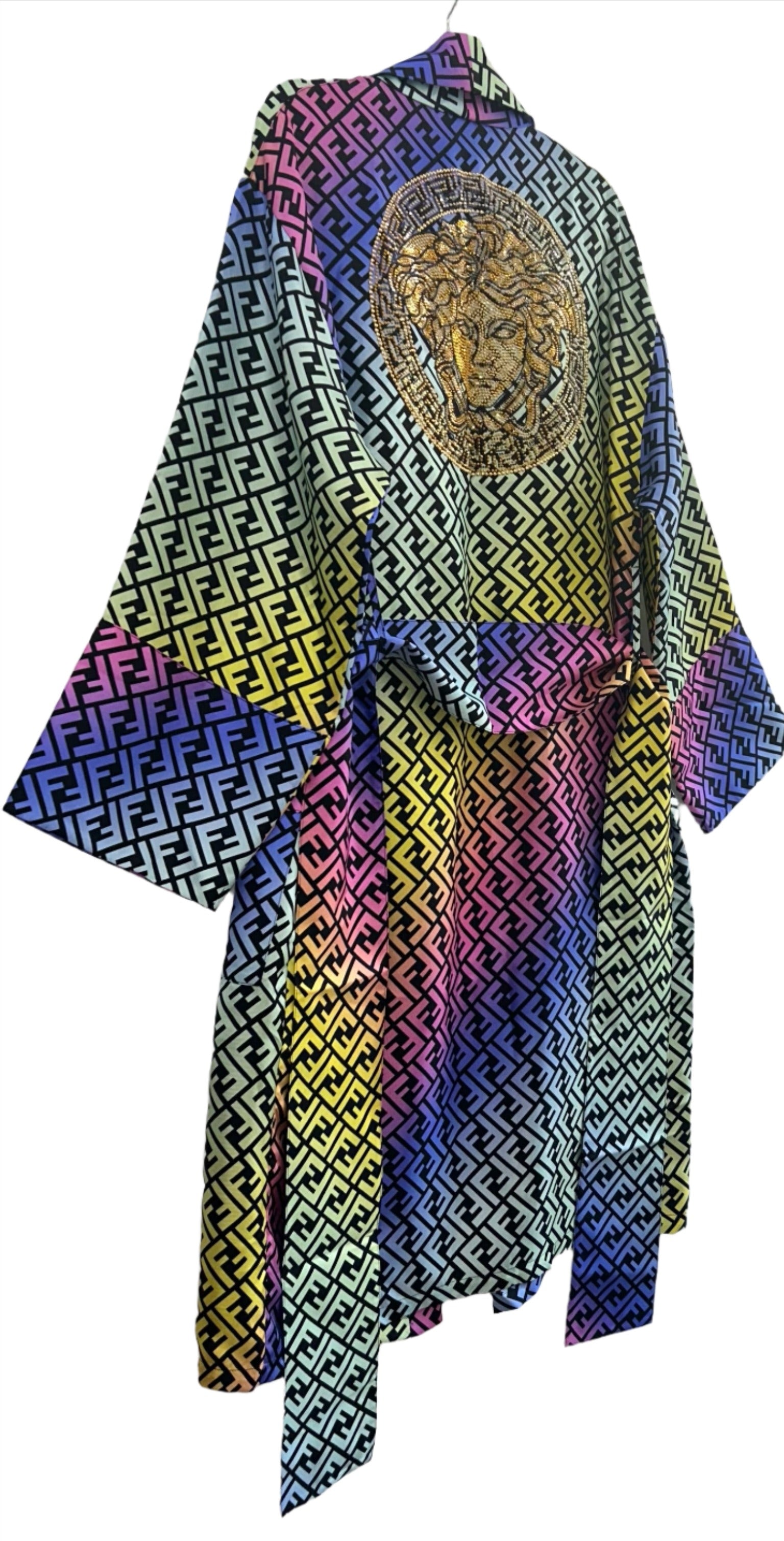 FENDACE Fendi X Versace Rainbow Silk Robe