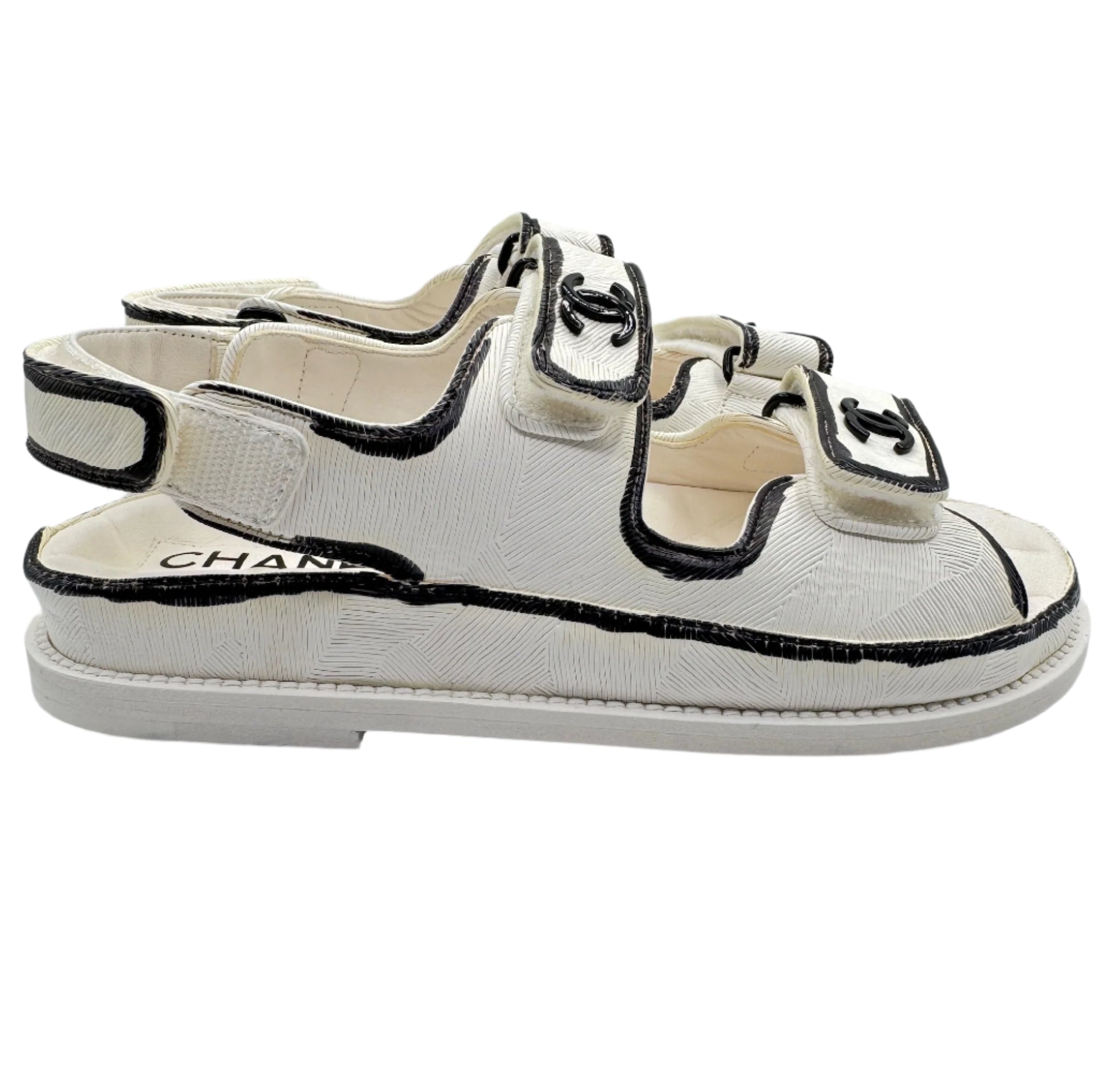Chanel White and Black CC Dad Sandals