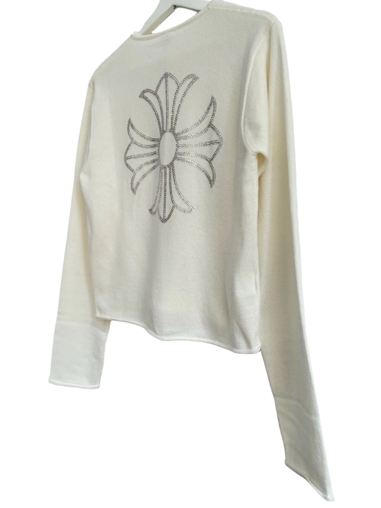 Chrome Hearts White Cashmere Sweater With Crystals