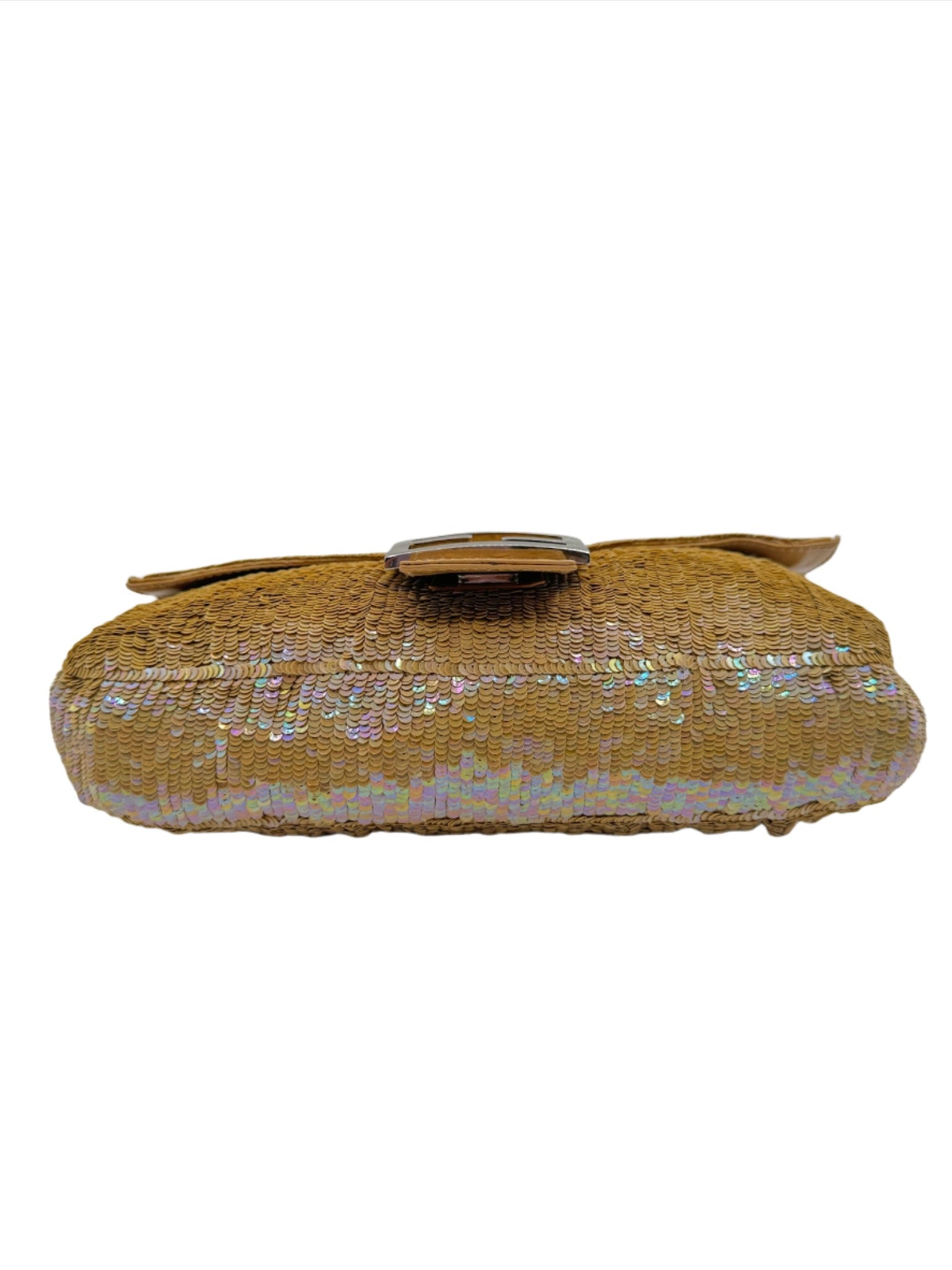 Fendi Nude Sequins Baguette with Light Brown Leather Strap and Silver Hardware
