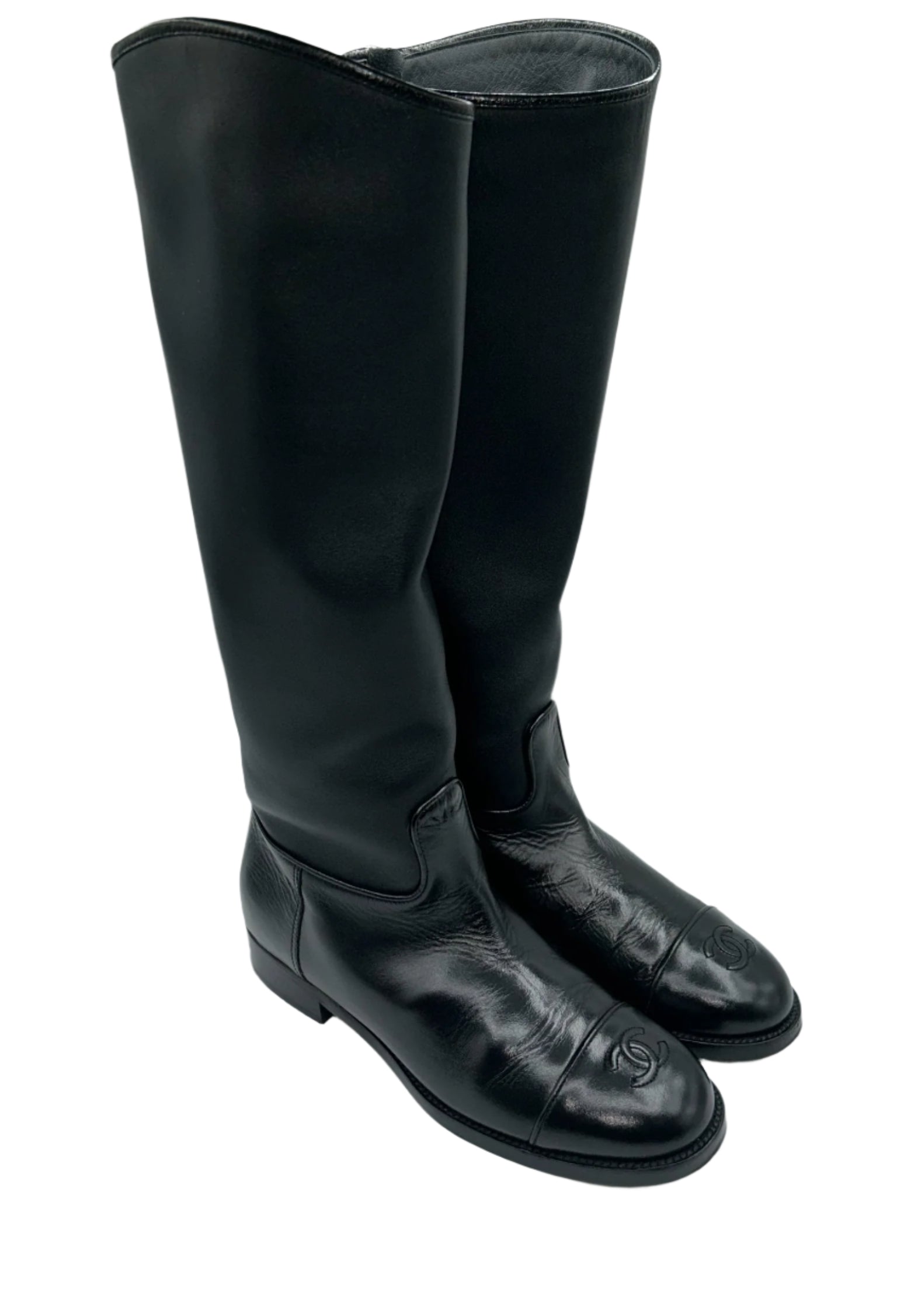 Chanel Black Leather Boots with CC Logo