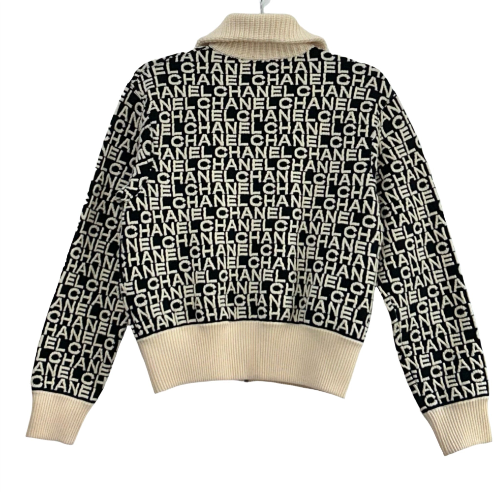 Chanel Logo Black and White Zipper Sweater