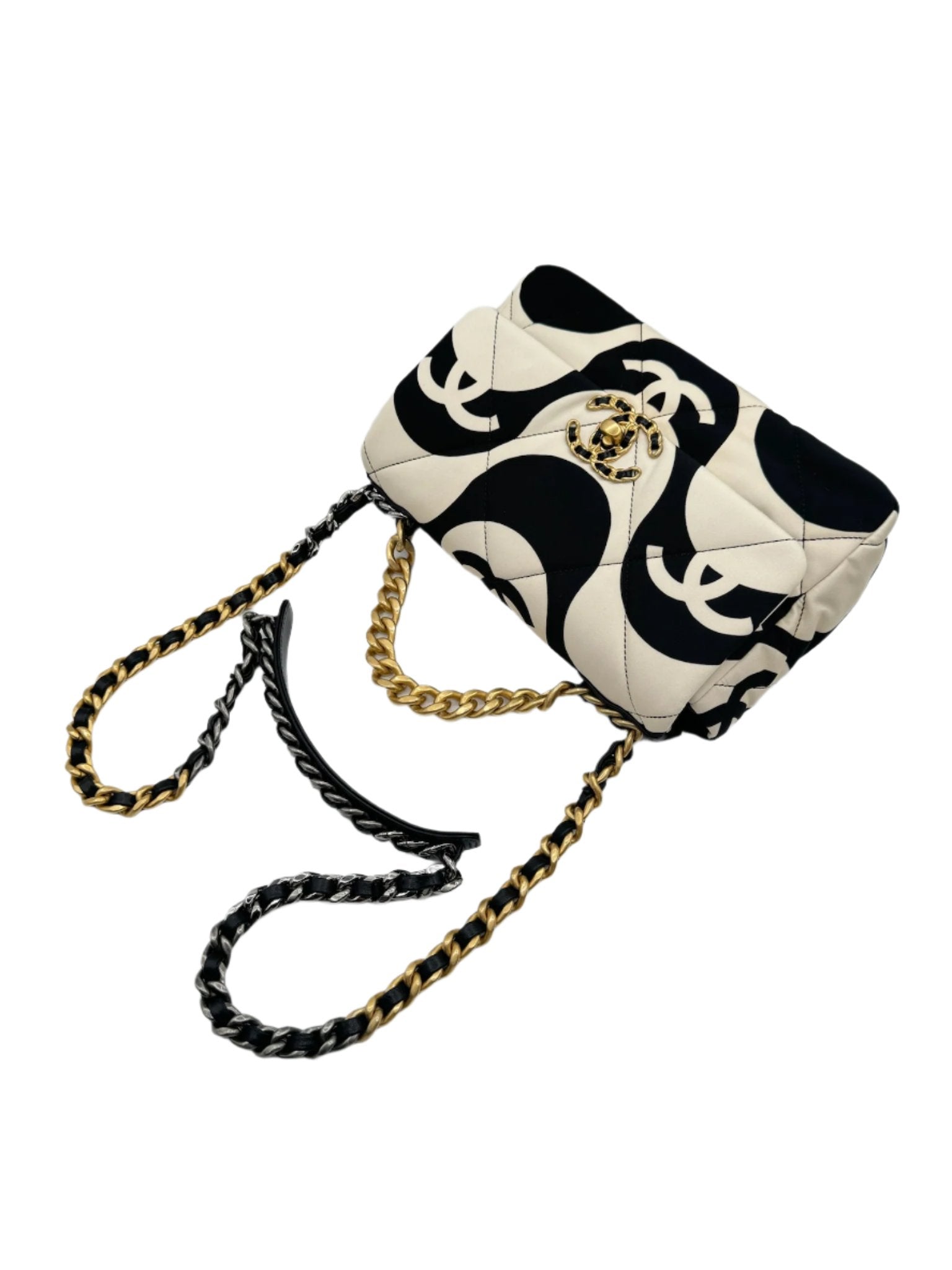 Chanel 19 Black and White CC Fabric Bag