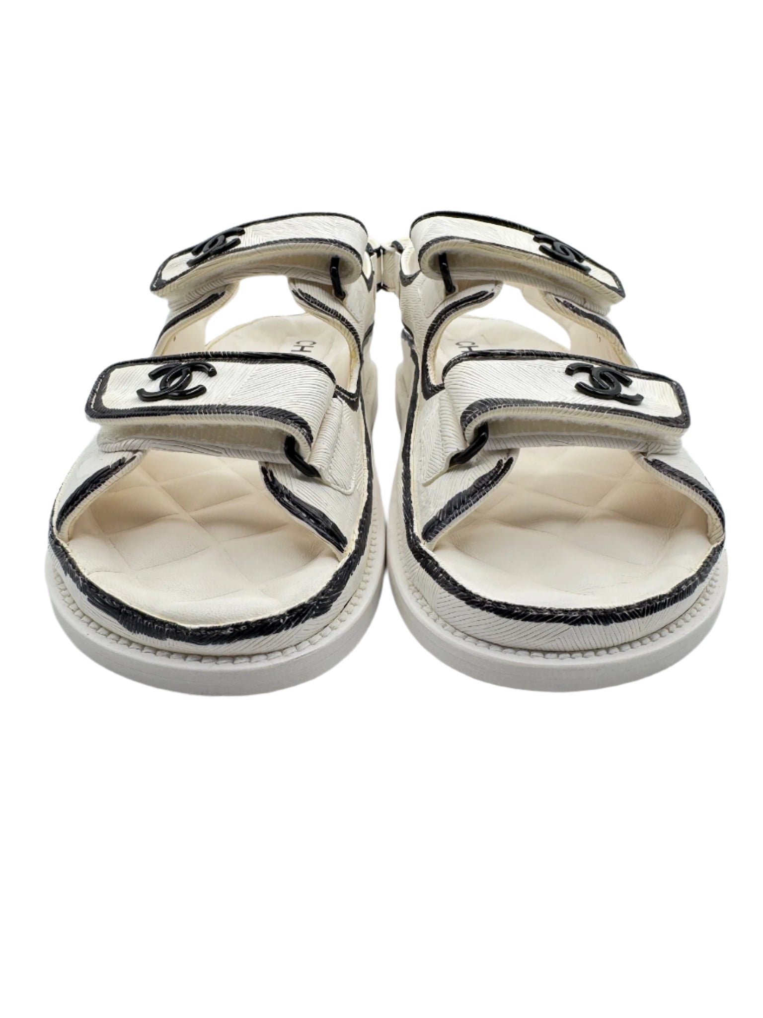 Chanel White and Black CC Dad Sandals