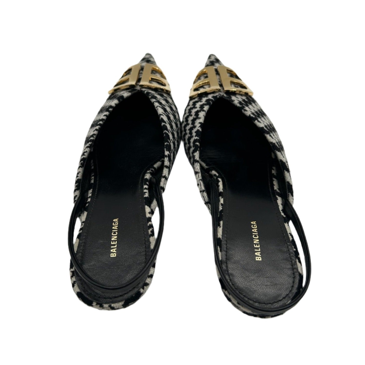 Balenciaga BB Knife Houndstooth Slingback Kitten Heels - Size FR 37.5