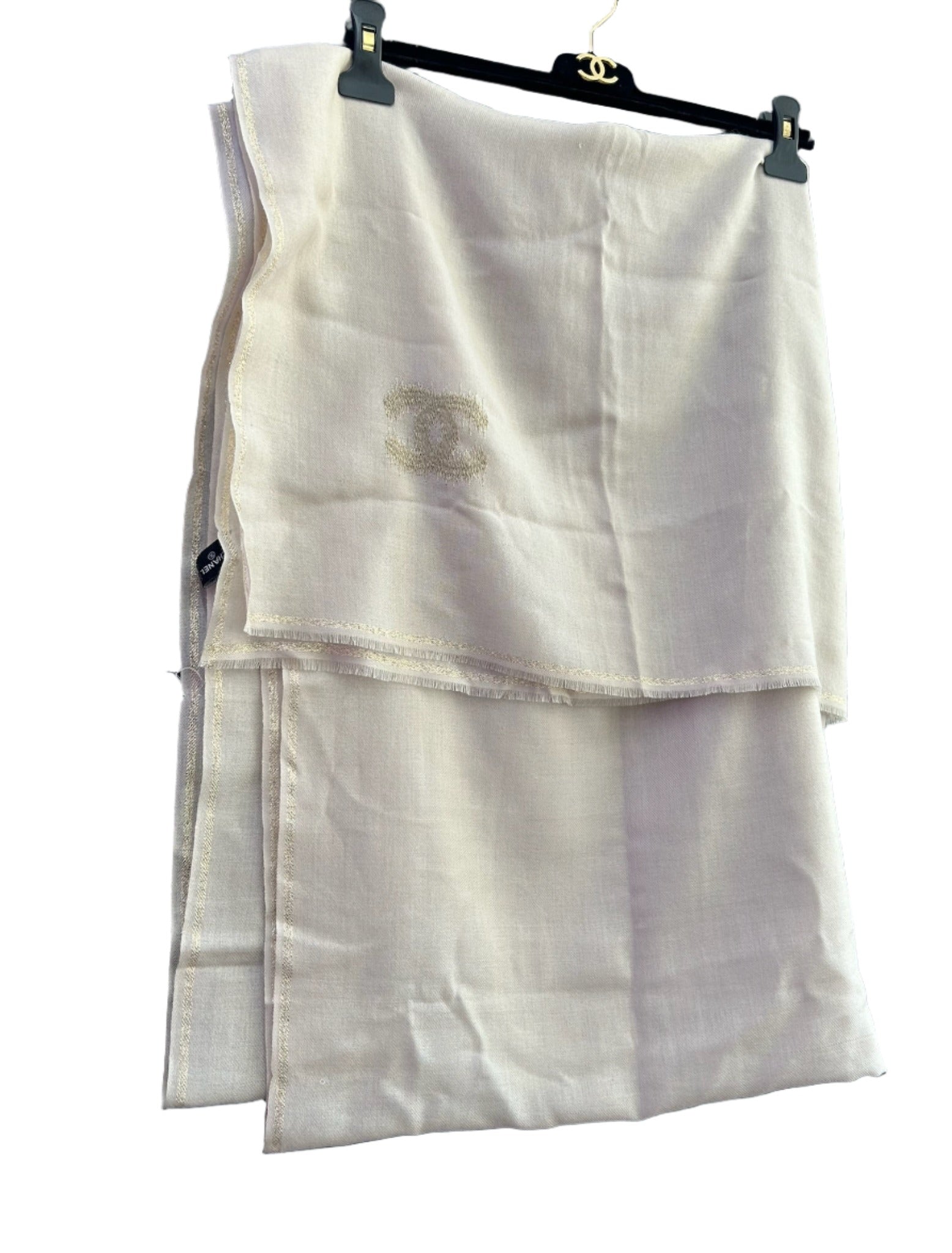 Chanel Beige Cashmere Silk Scarf with CC Logo