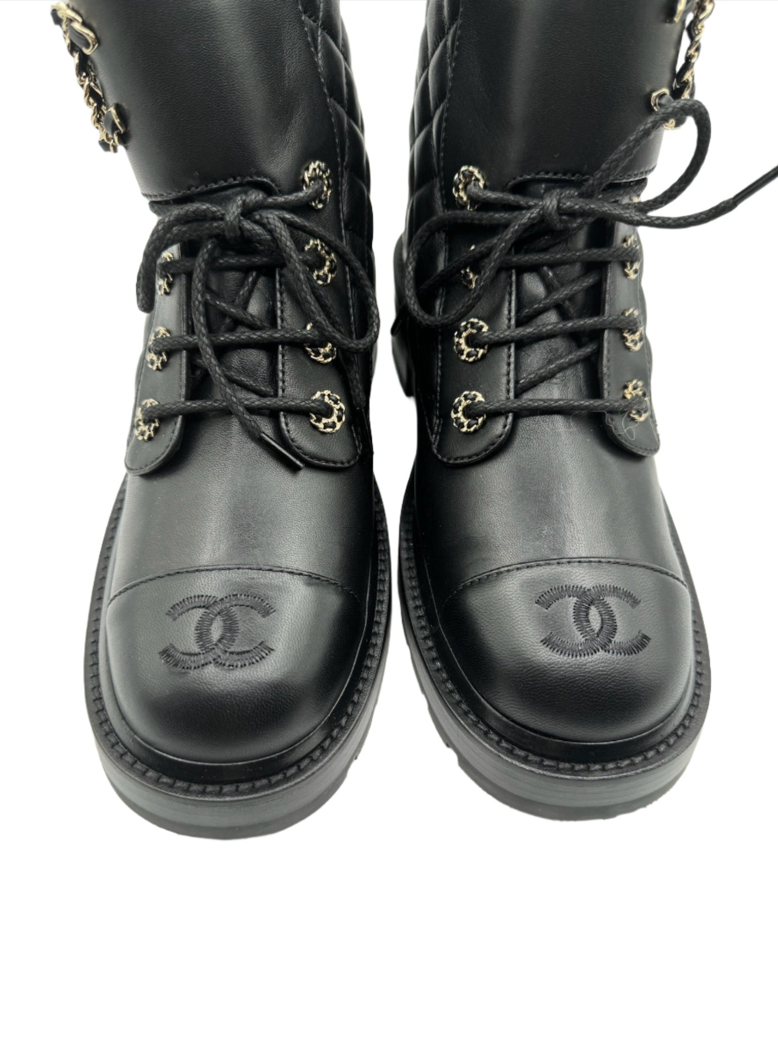 Chanel Quilted Black Leather Combat Boots