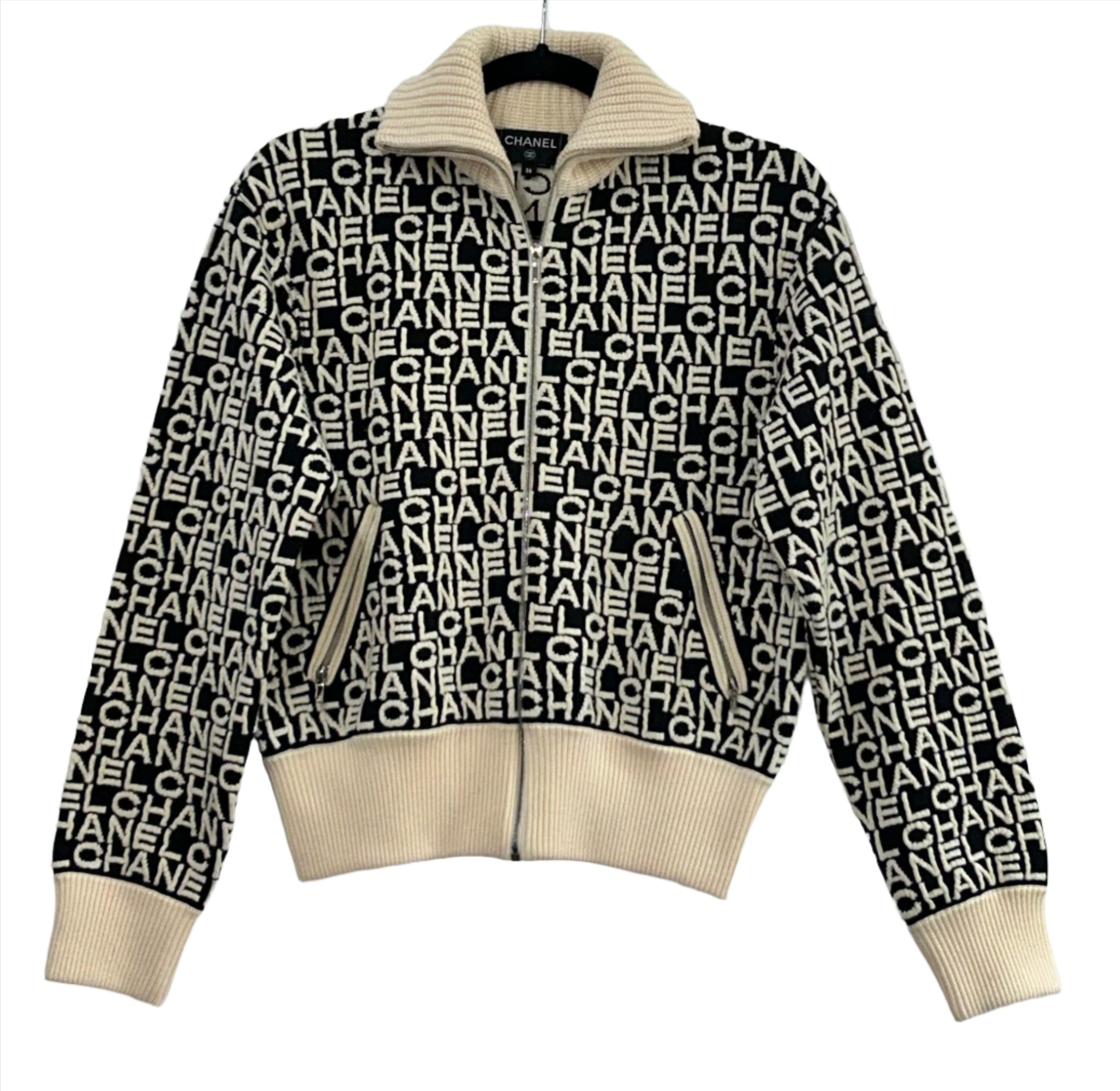 Chanel Logo Black and White Zipper Sweater