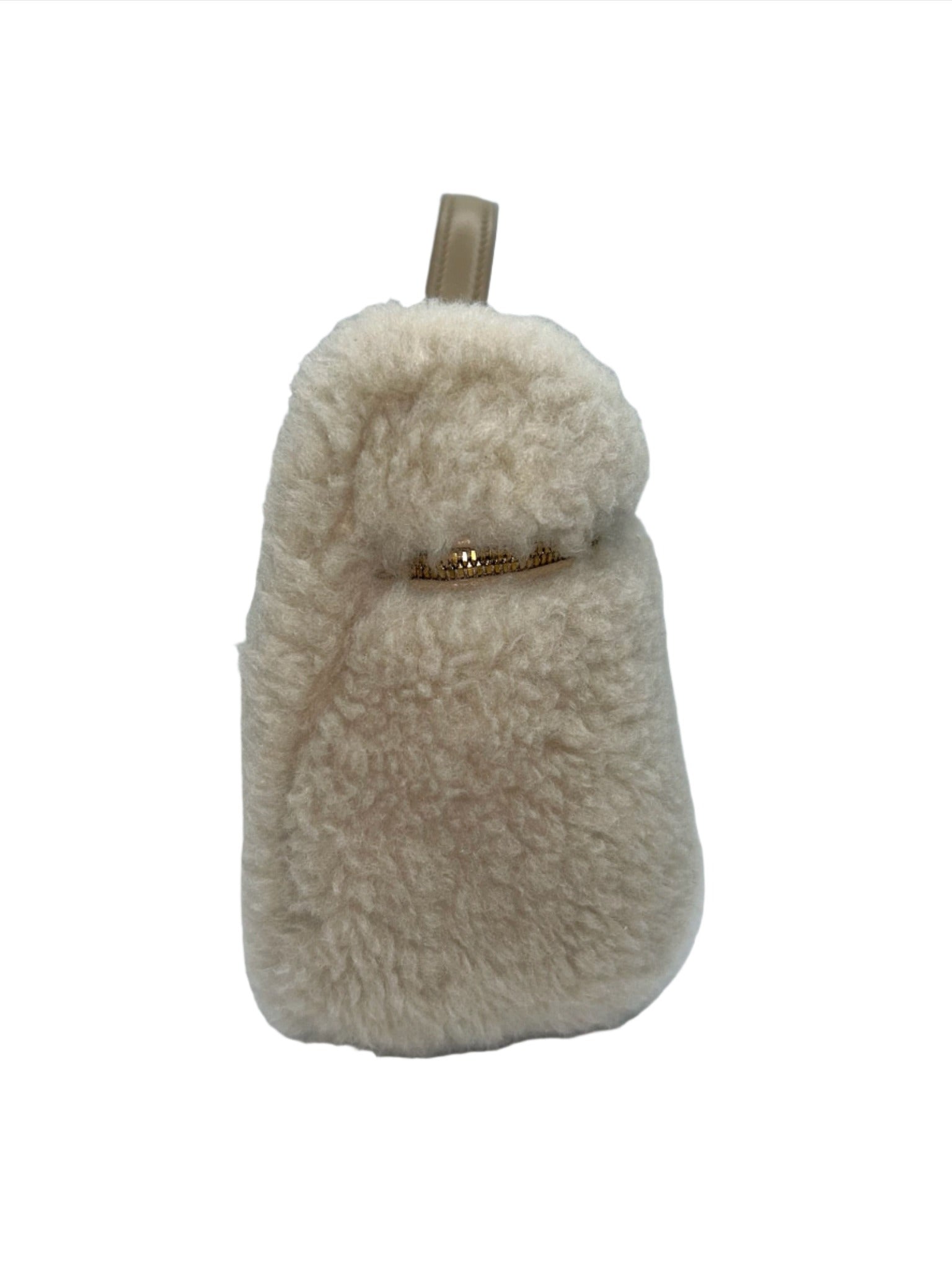Loro Piana Ivory Cashfur L19 Pouch with Gold Hardware and Detachable Leather Strap