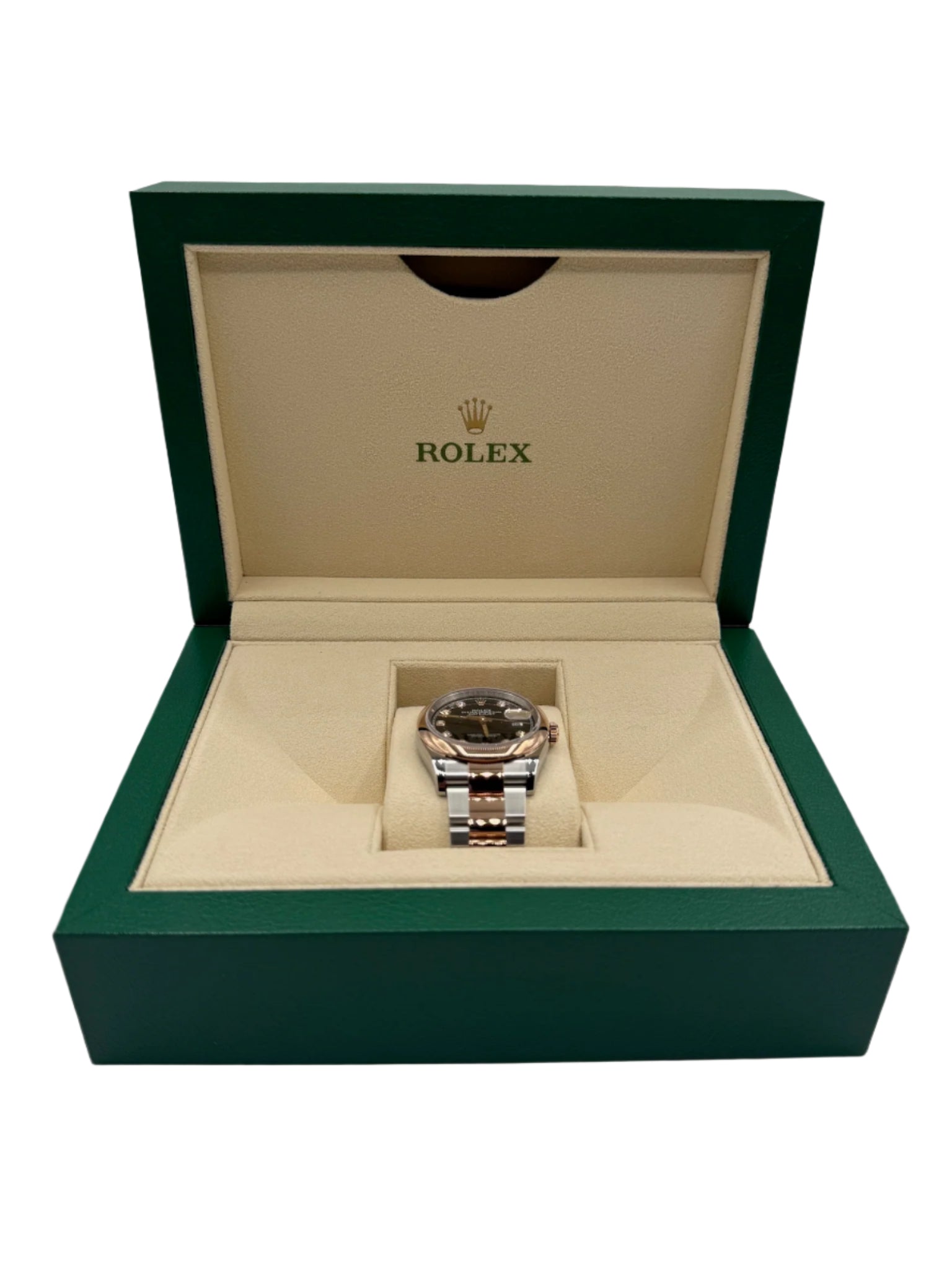 Rolex 36MM Datejust Everose Gold and Steel Black Dial with Diamonds