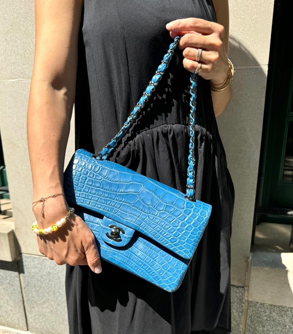 Chanel Blue Alligator Medium Classic Double Flapbag