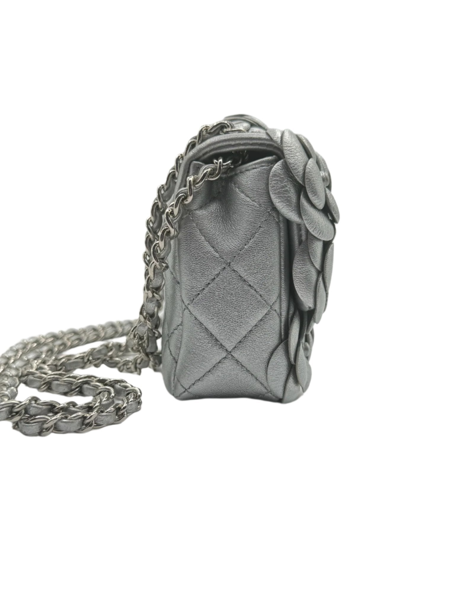 Chanel Silver Camellia Mini Flapbag