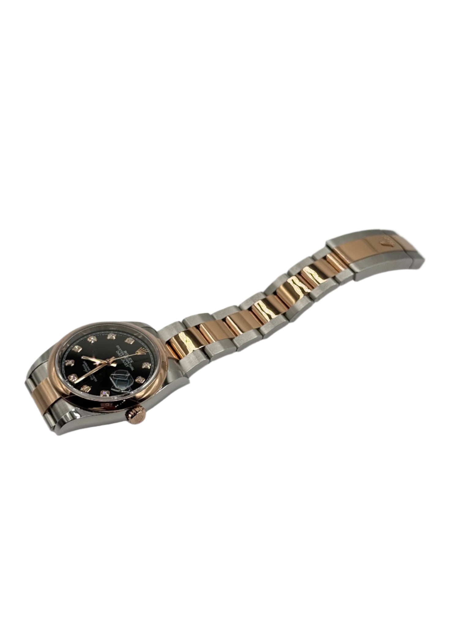 Rolex 36MM Datejust Everose Gold and Steel Black Dial with Diamonds