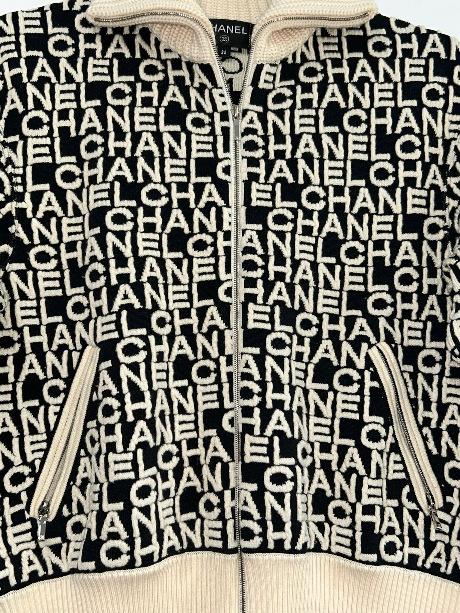 Chanel Logo Black and White Zipper Sweater