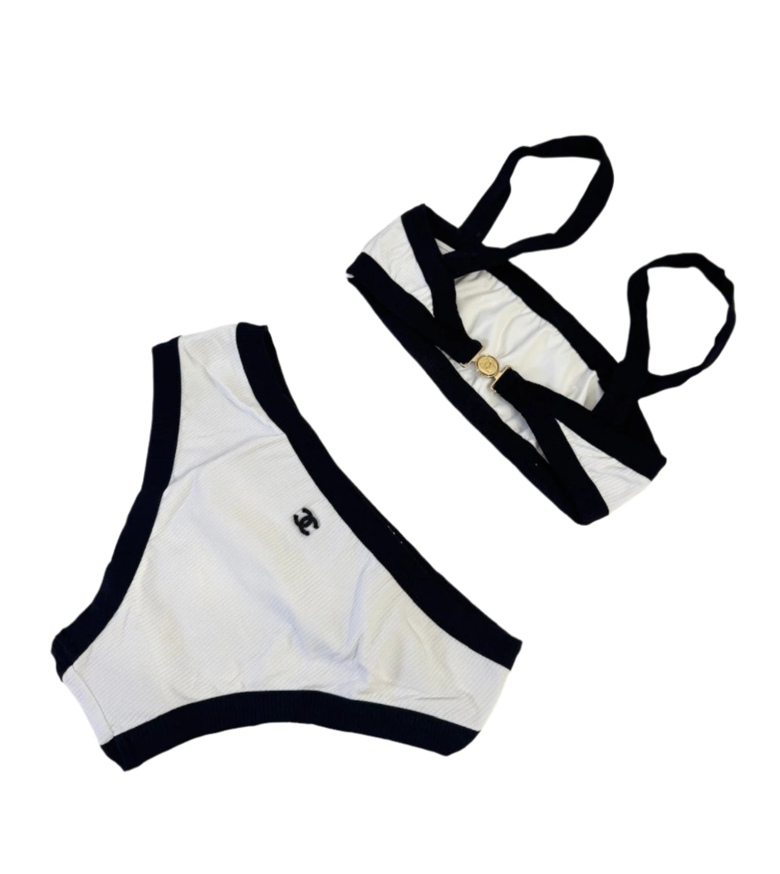 Chanel White Bikini Top and Bottom Set