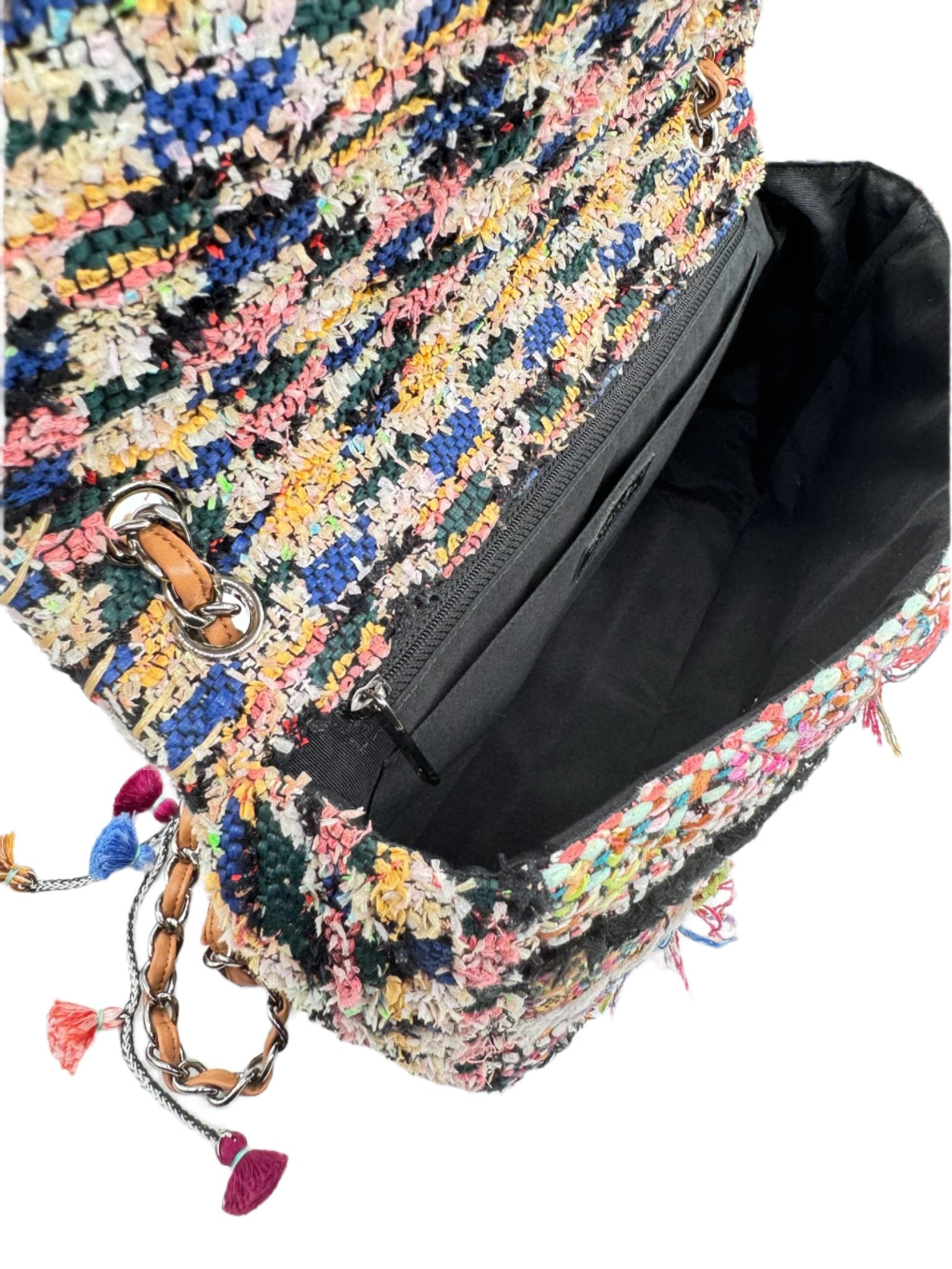 Chanel Multicolor Colorful Quilted Tweed Paris-Dubai Pom-Pom Embellished Large Flapbag with Ruthenium Hardware