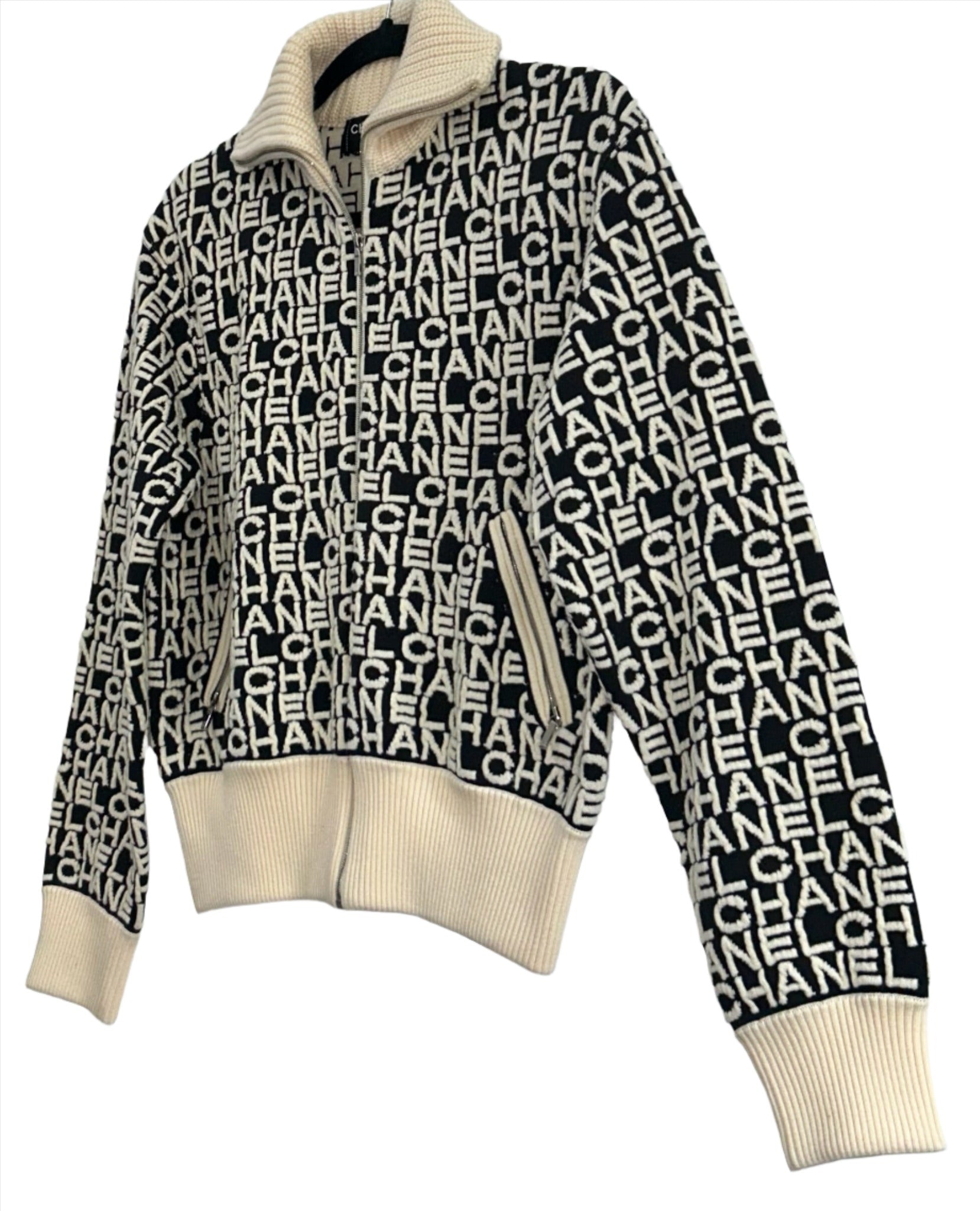 Chanel Logo Black and White Zipper Sweater