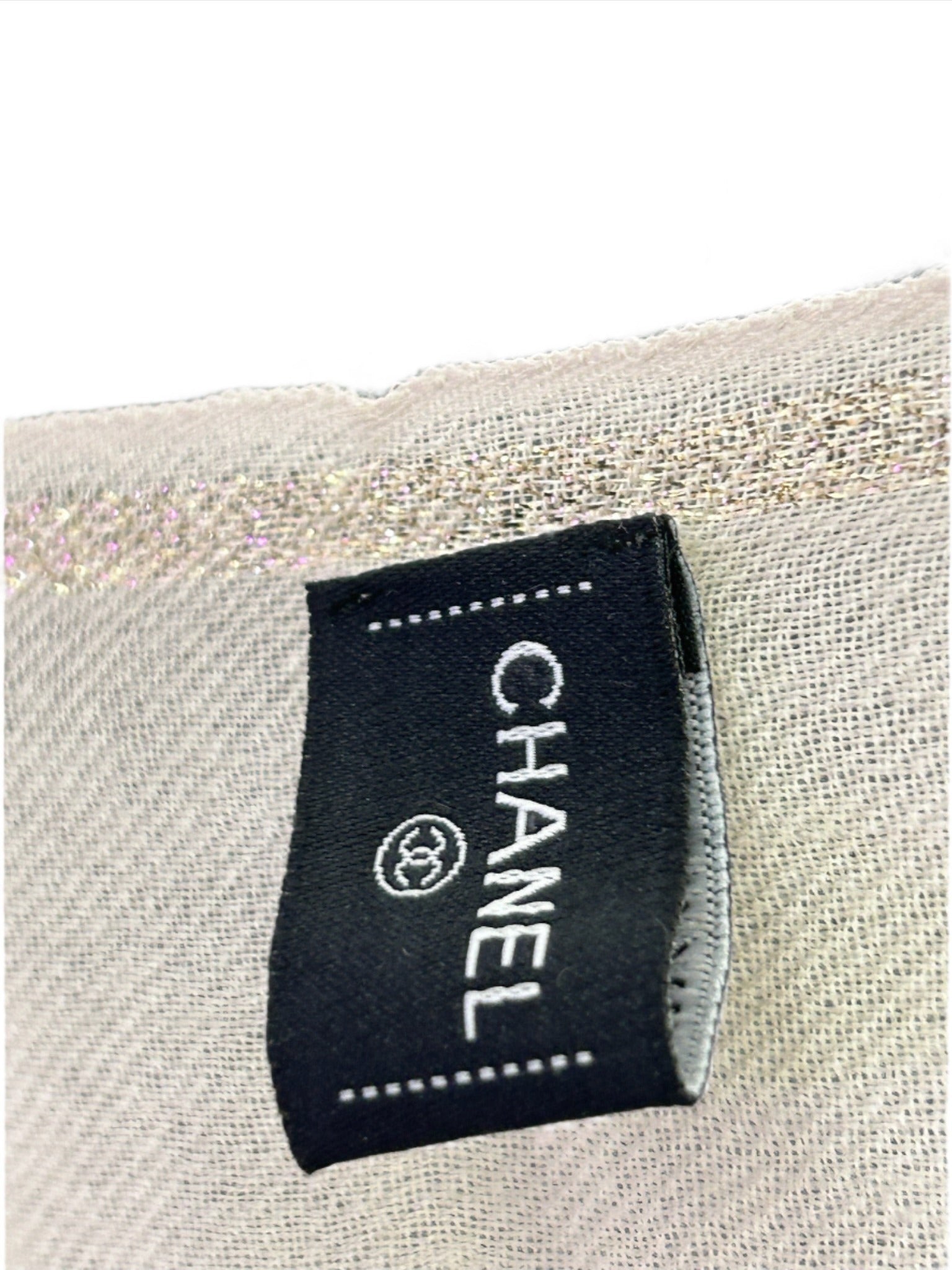 Chanel Beige Cashmere Silk Scarf with CC Logo
