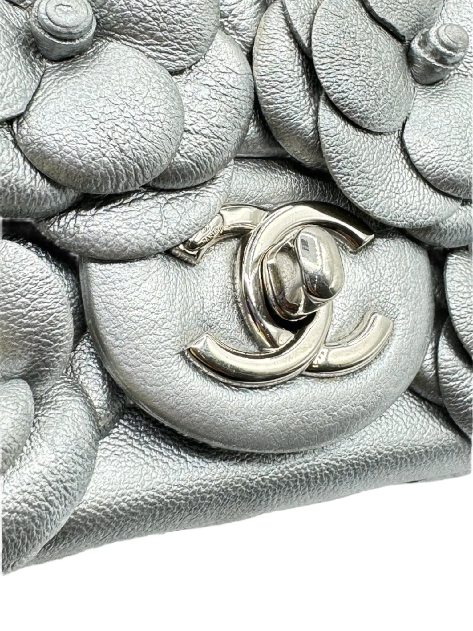 Chanel Silver Camellia Mini Flapbag