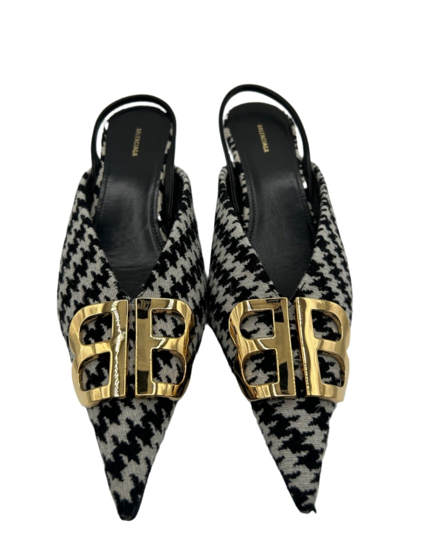 Balenciaga BB Knife Houndstooth Slingback Kitten Heels - Size FR 37.5