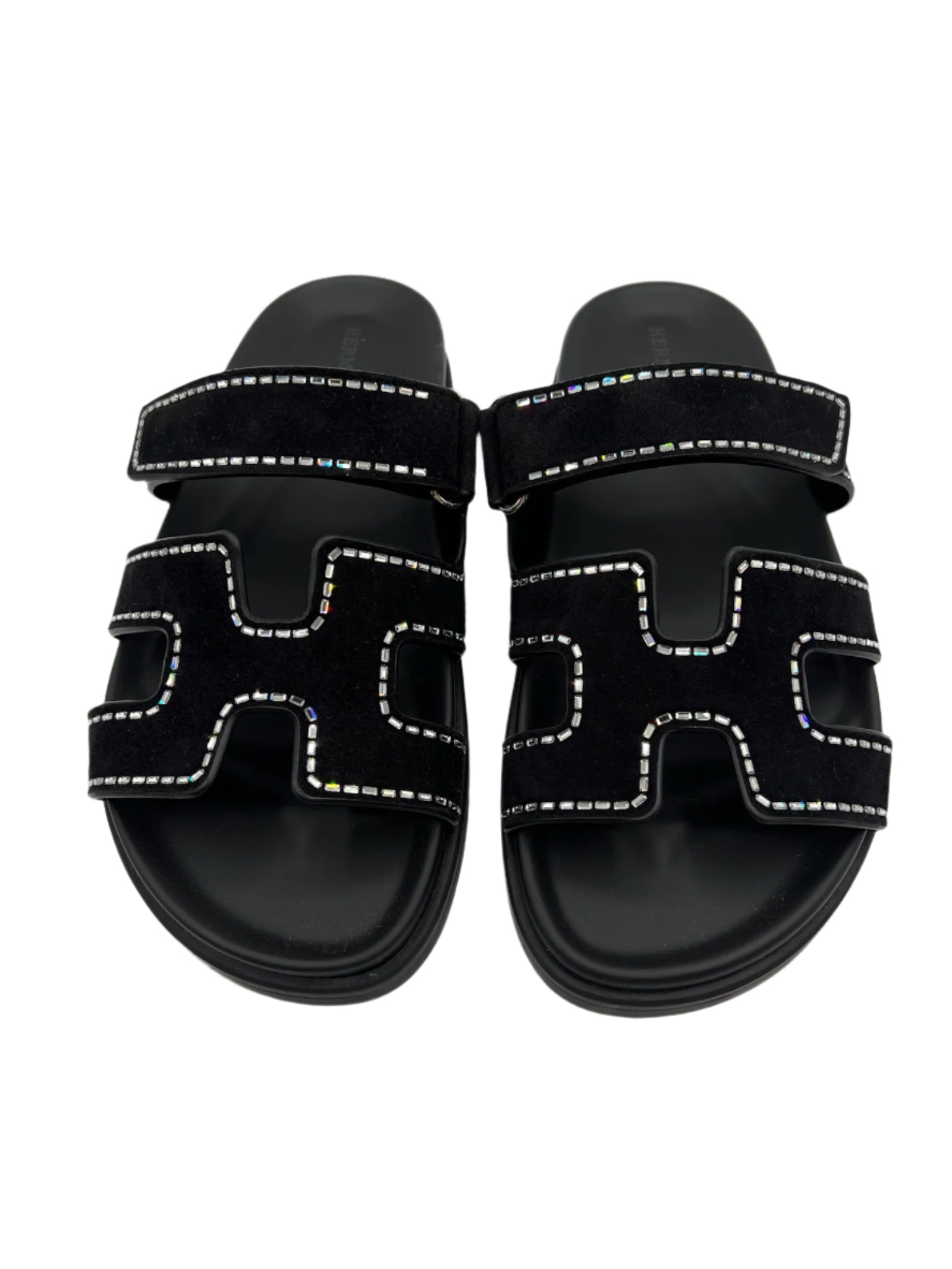 Hermes Black Chypre Sandals with Crystals