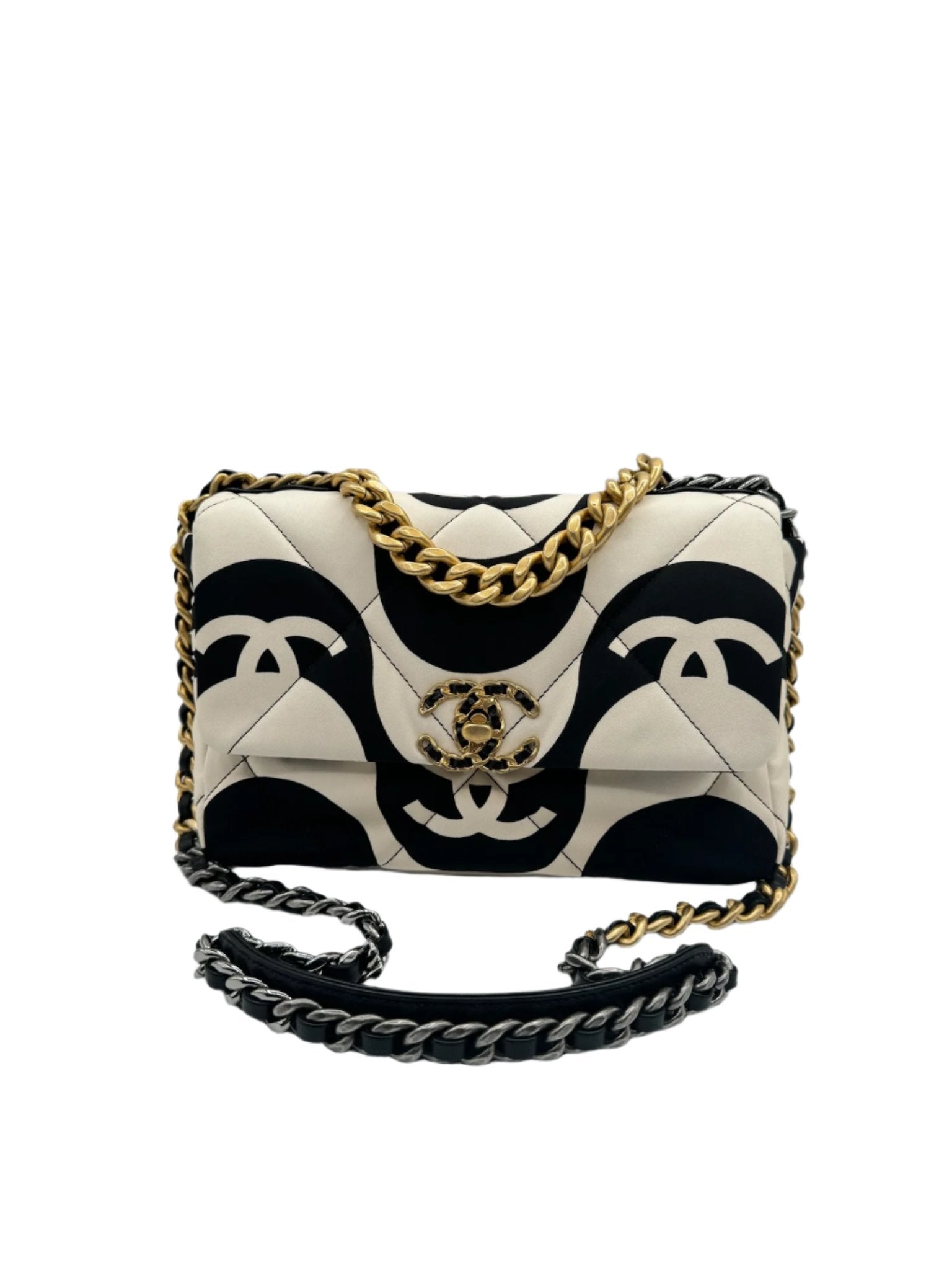 Chanel 19 Black and White CC Fabric Bag