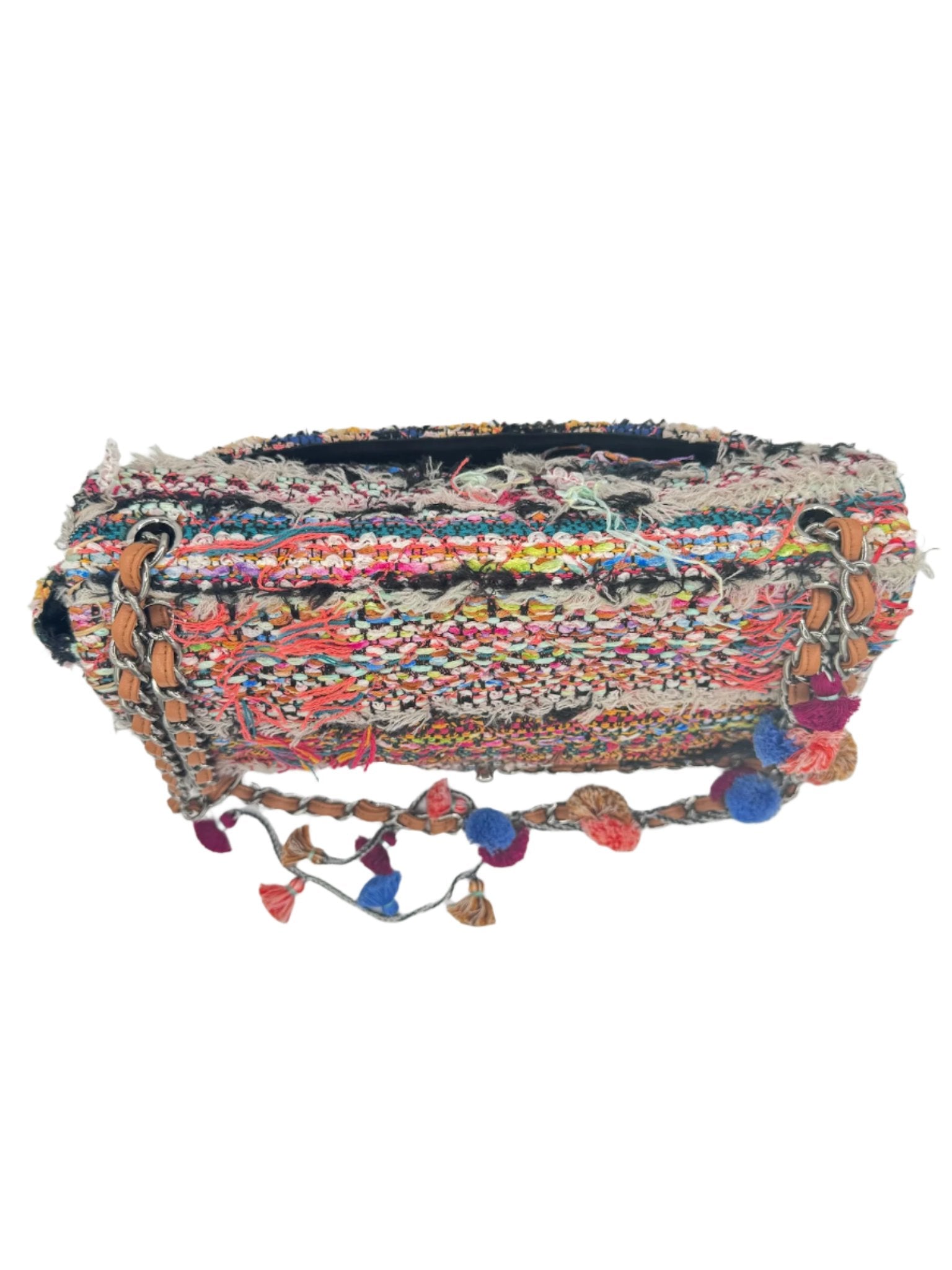 Chanel Multicolor Colorful Quilted Tweed Paris-Dubai Pom-Pom Embellished Large Flapbag with Ruthenium Hardware