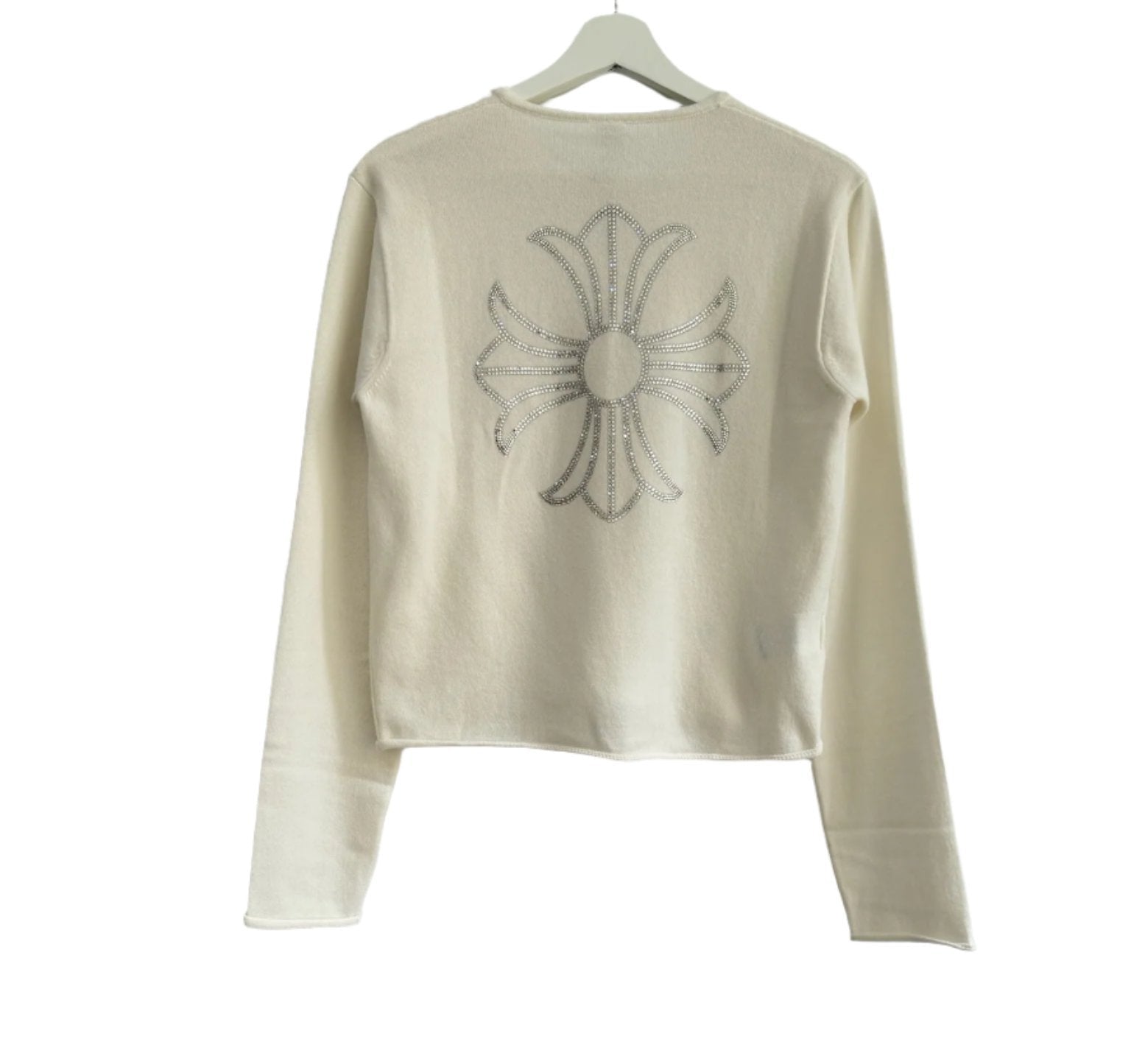 Chrome Hearts White Cashmere Sweater With Crystals