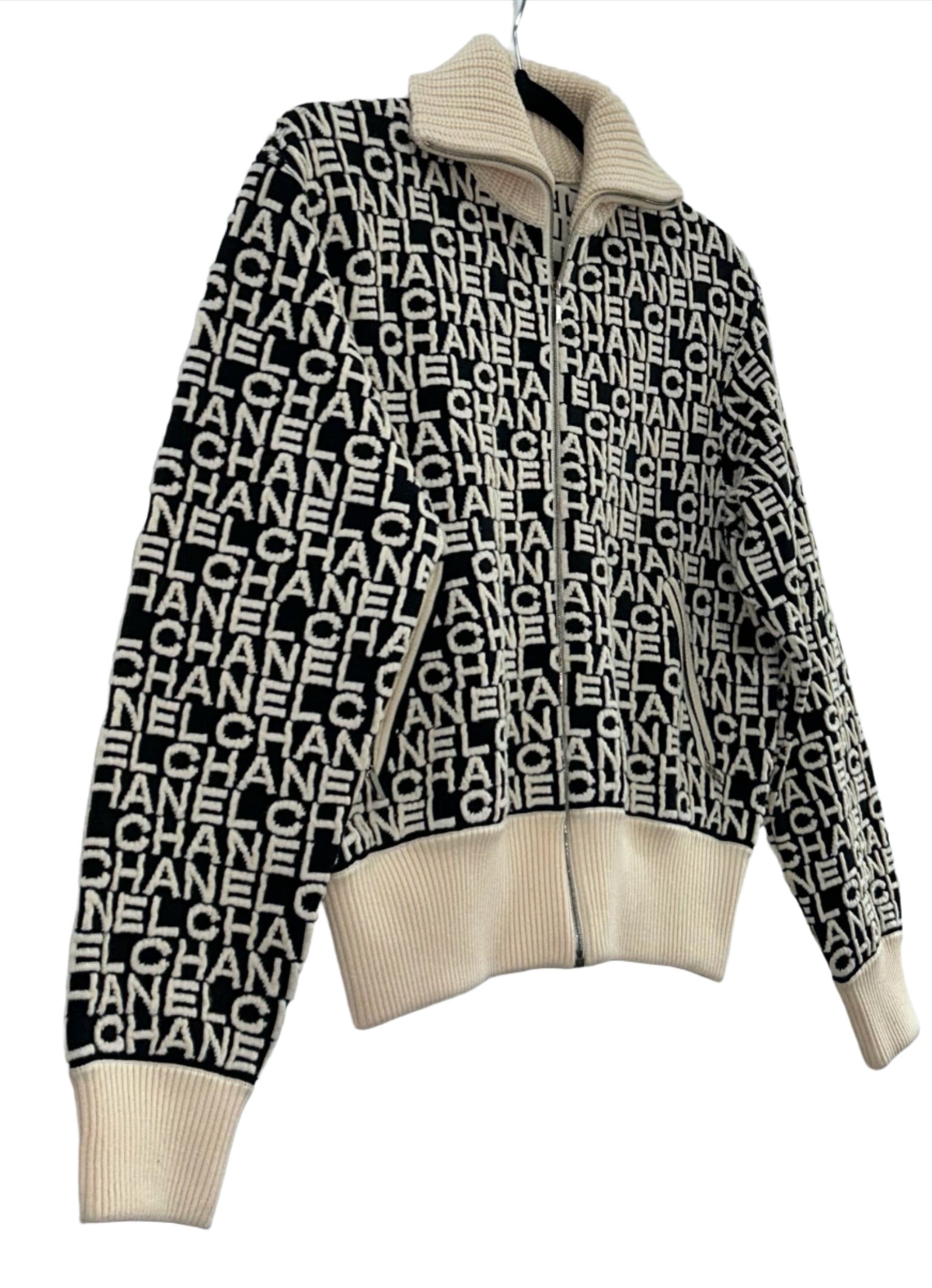 Chanel Logo Black and White Zipper Sweater