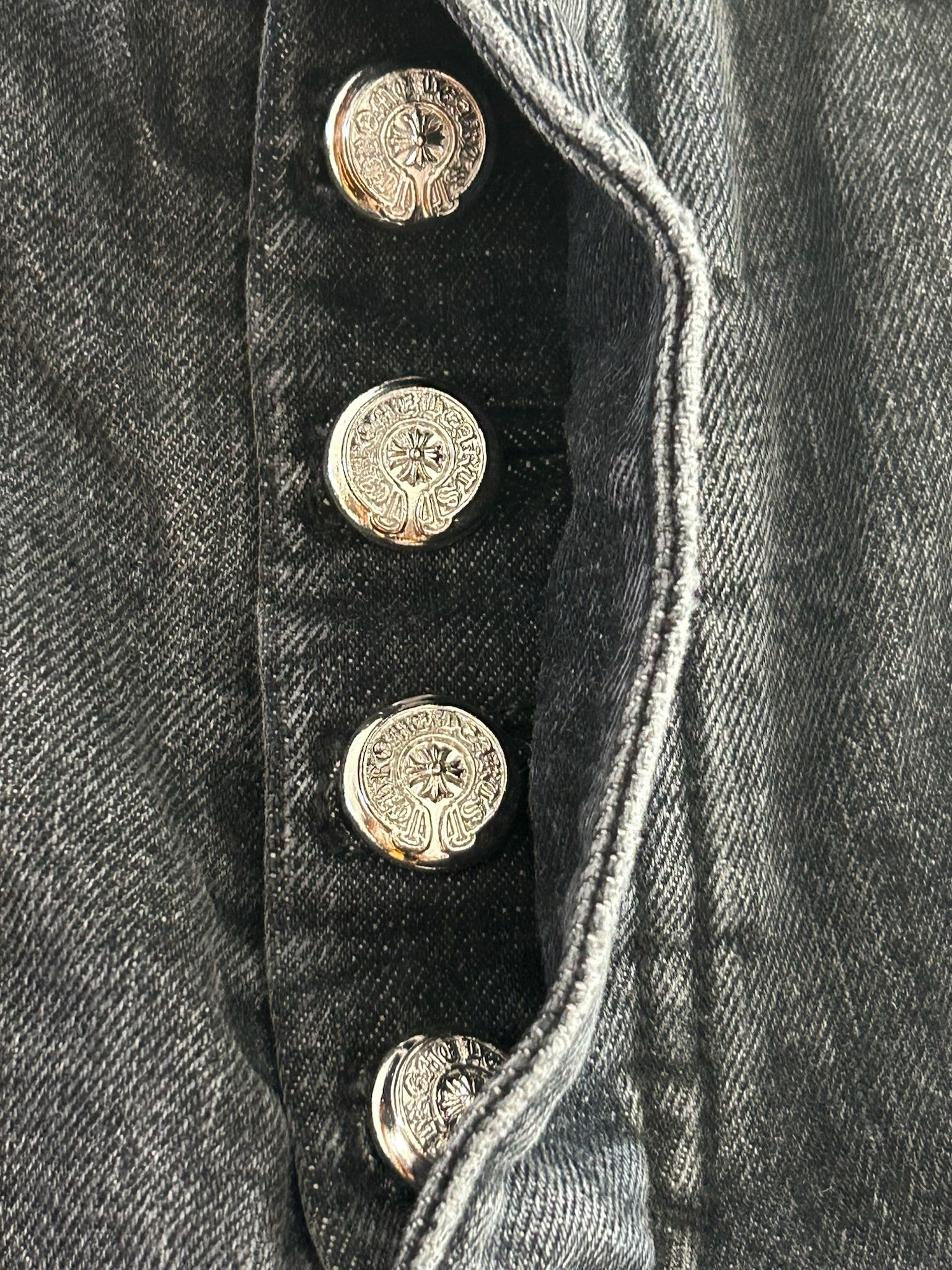 Chrome Hearts Black Jeans Red and Black Cross Leather Patches