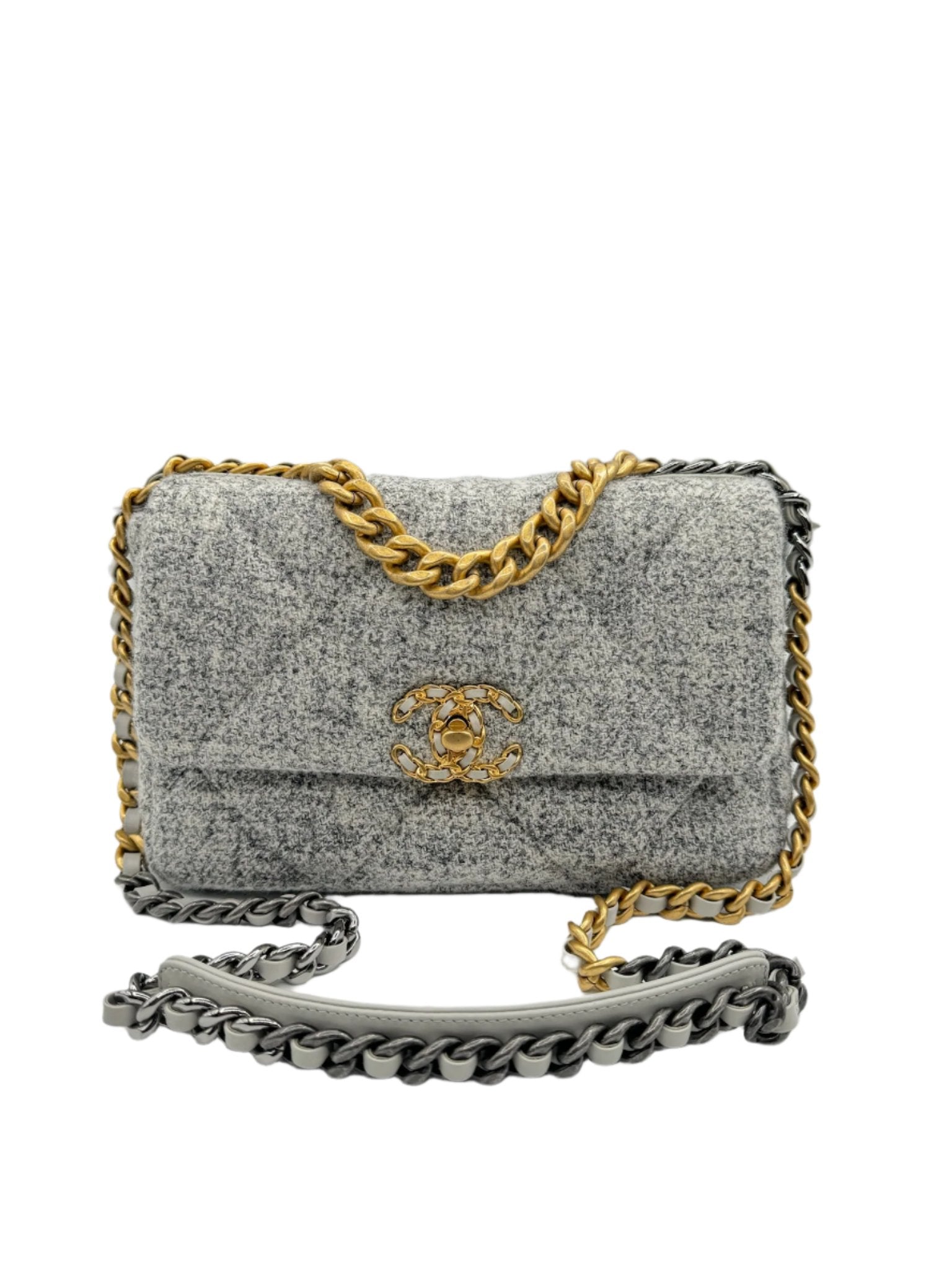 Chanel 19 Gray Ecru Tweed Small Flapbag