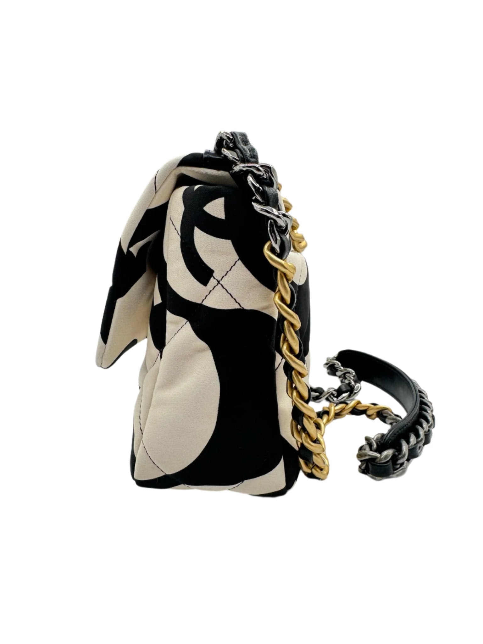 Chanel 19 Black and White CC Fabric Bag