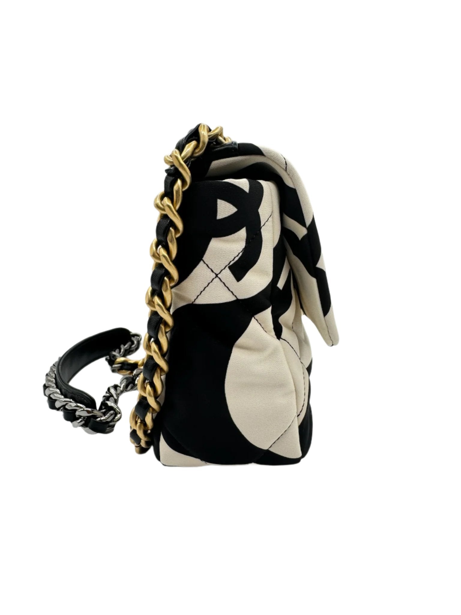 Chanel 19 Black and White CC Fabric Bag