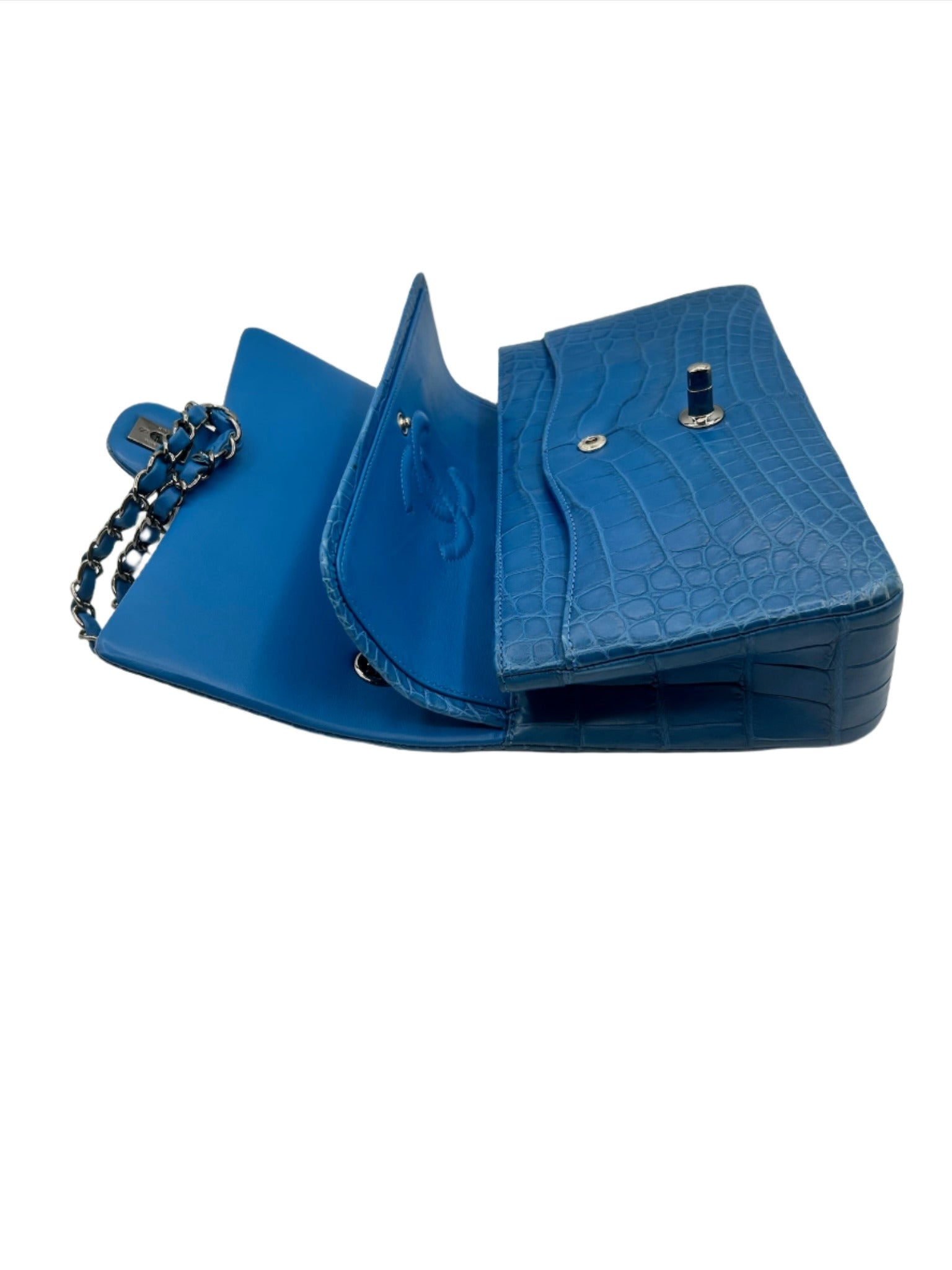Chanel Blue Alligator Medium Classic Double Flapbag