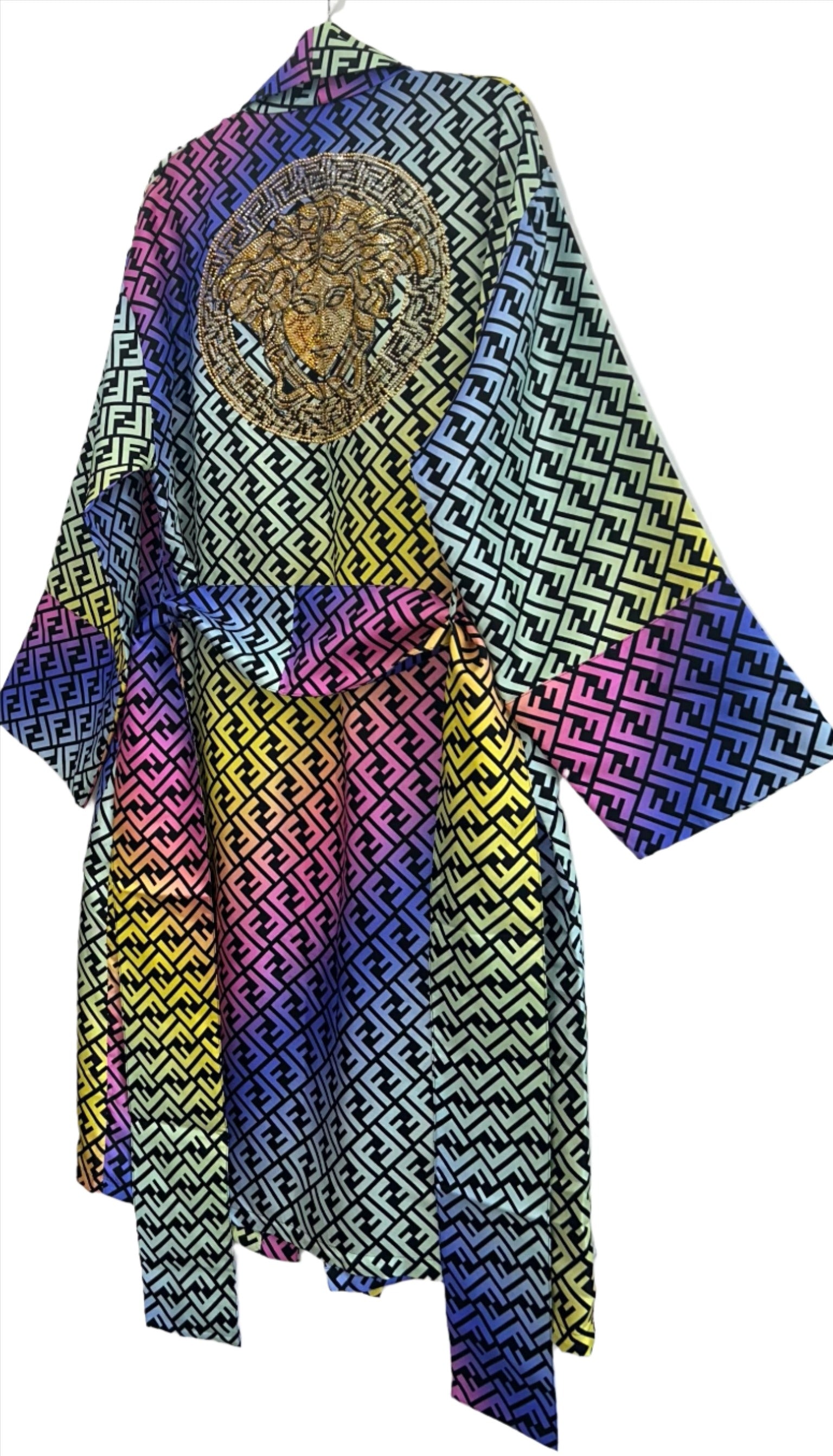 FENDACE Fendi X Versace Rainbow Silk Robe
