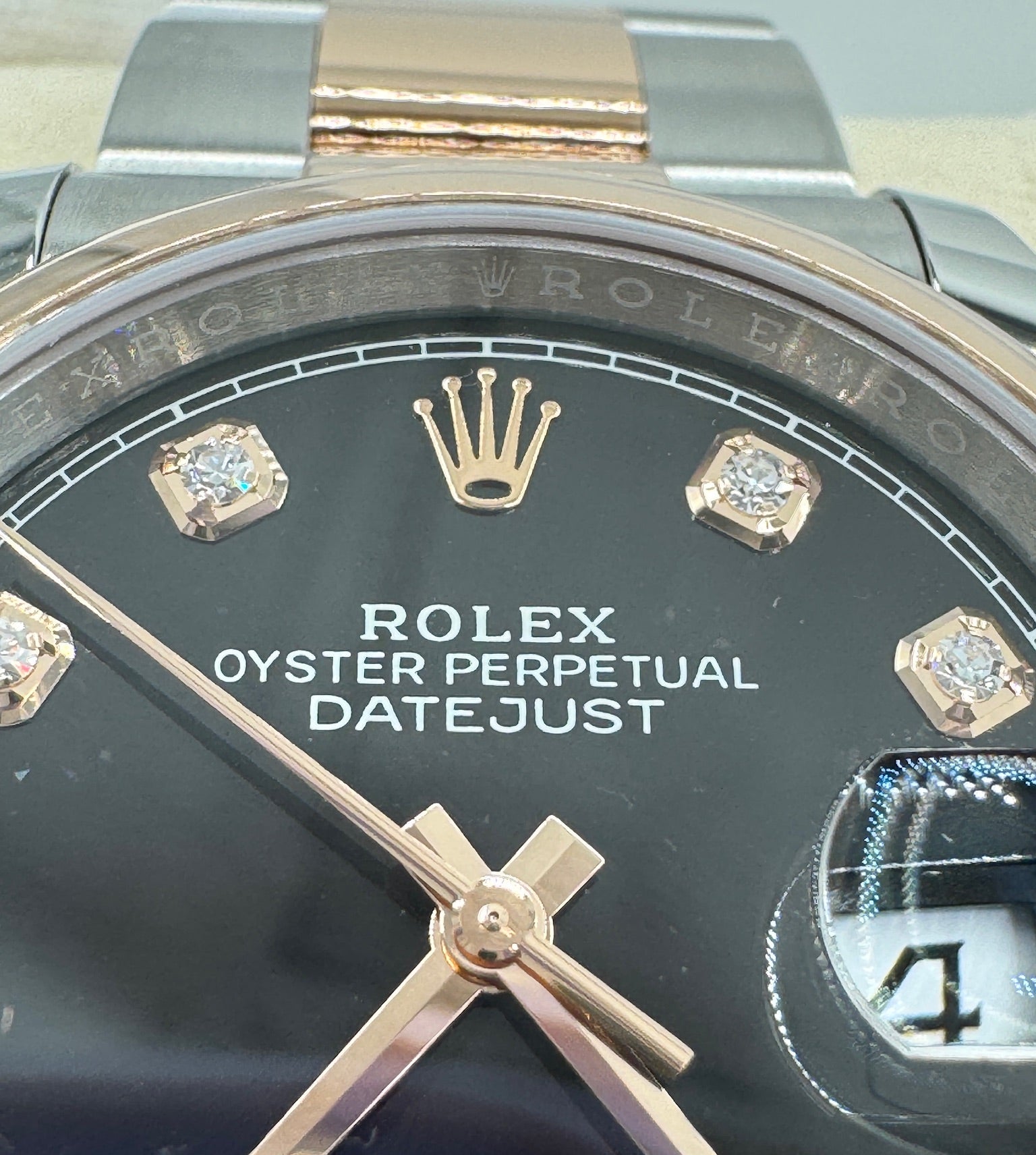 Rolex 36MM Datejust Everose Gold and Steel Black Dial with Diamonds