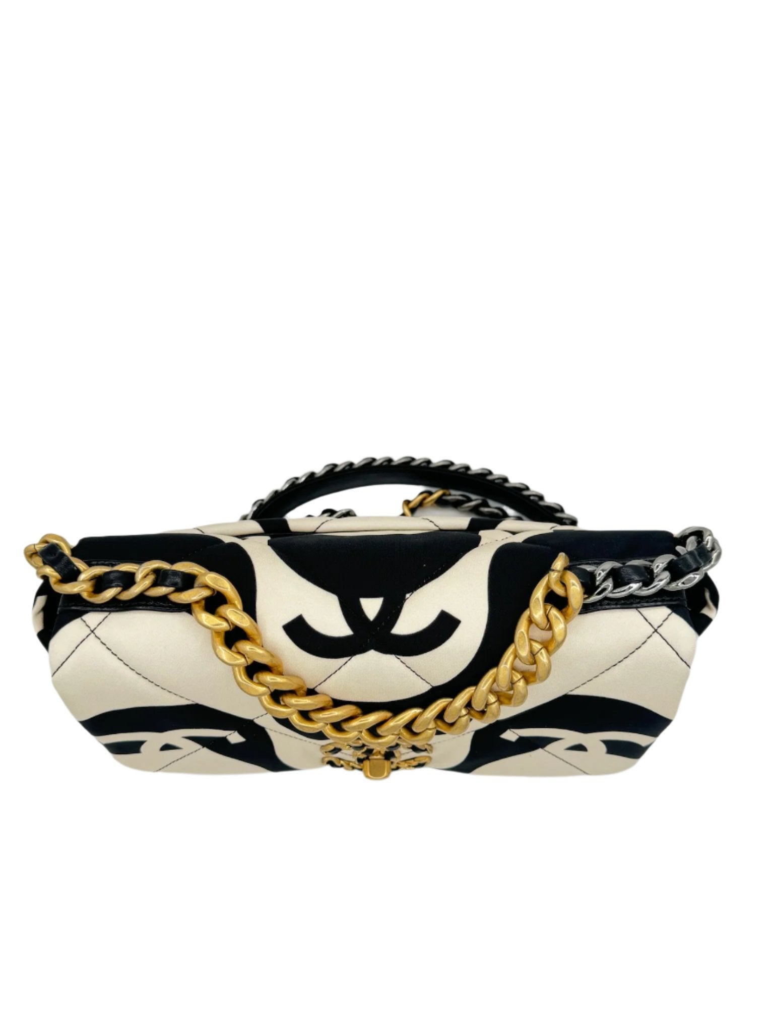 Chanel 19 Black and White CC Fabric Bag